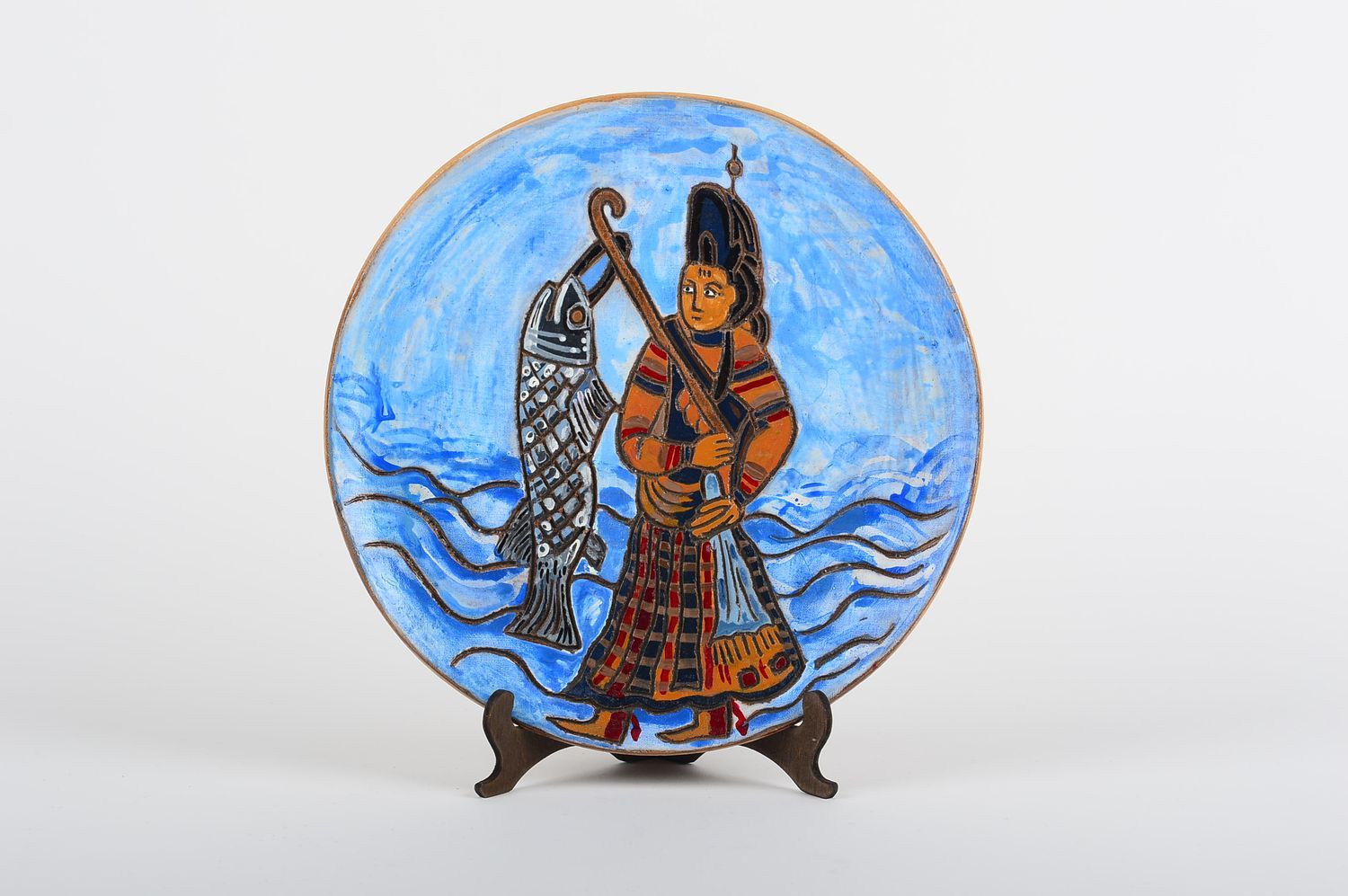 Керамическая тарелка хэнд мейд настольный декор с росписью глиняная посуда фото 1