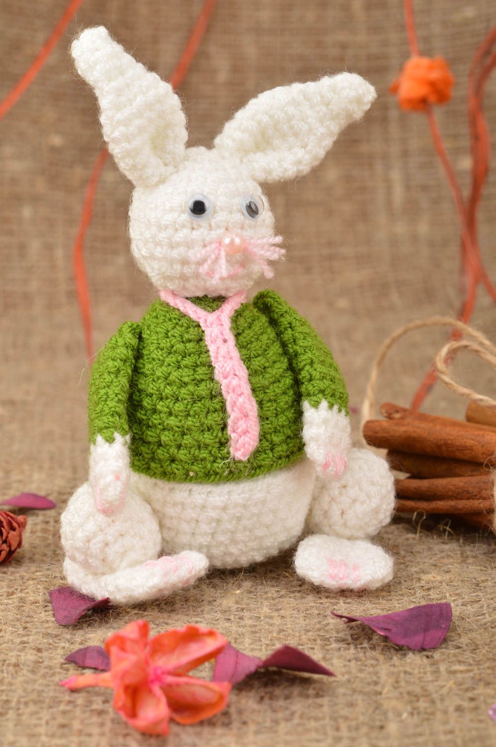 Joli jouet mou tricoté au crochet fait main en fils acryliques Lapin décoration photo 1