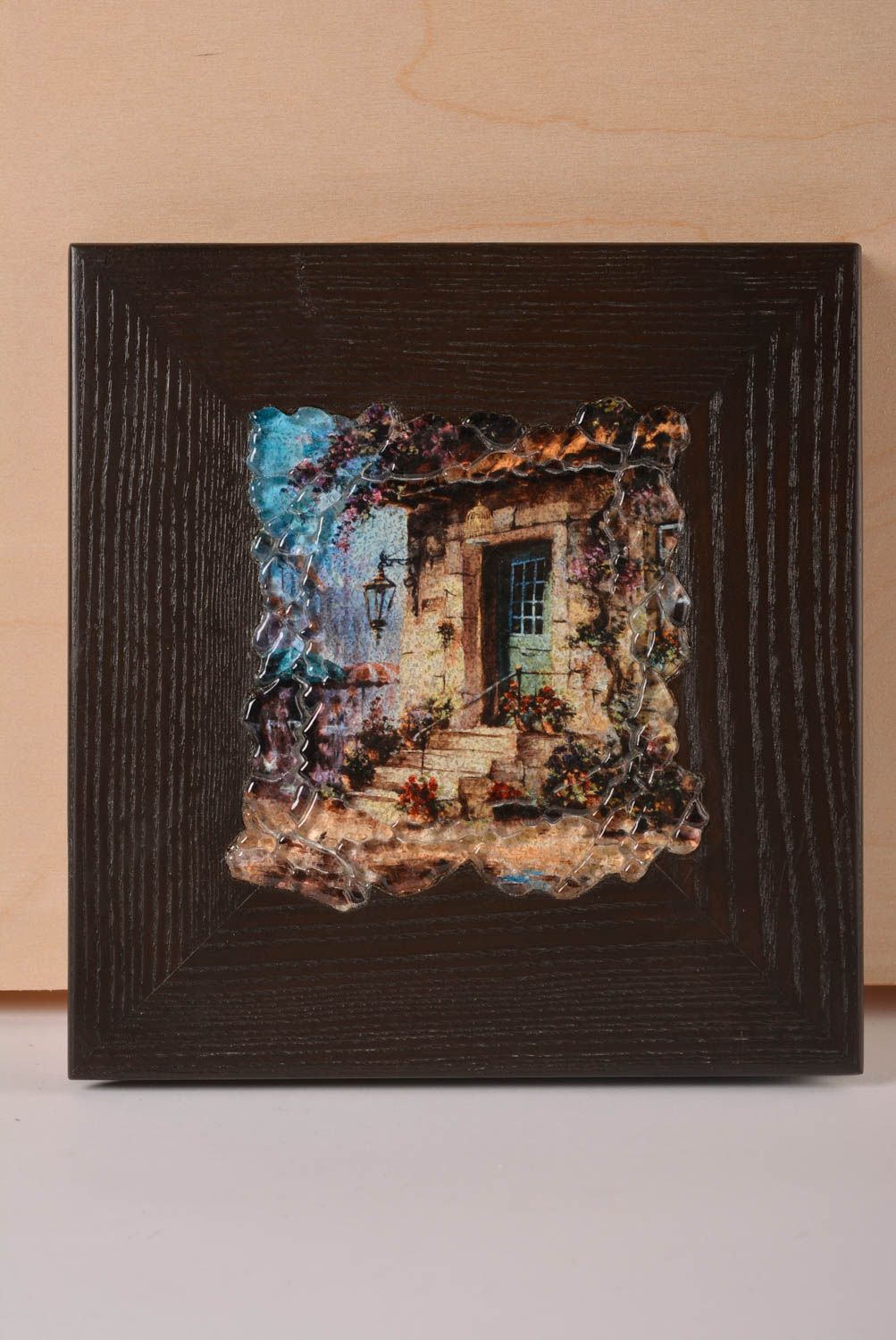Панно на стену подарок ручной работы красивая картина из стекла на основе дерева фото 1