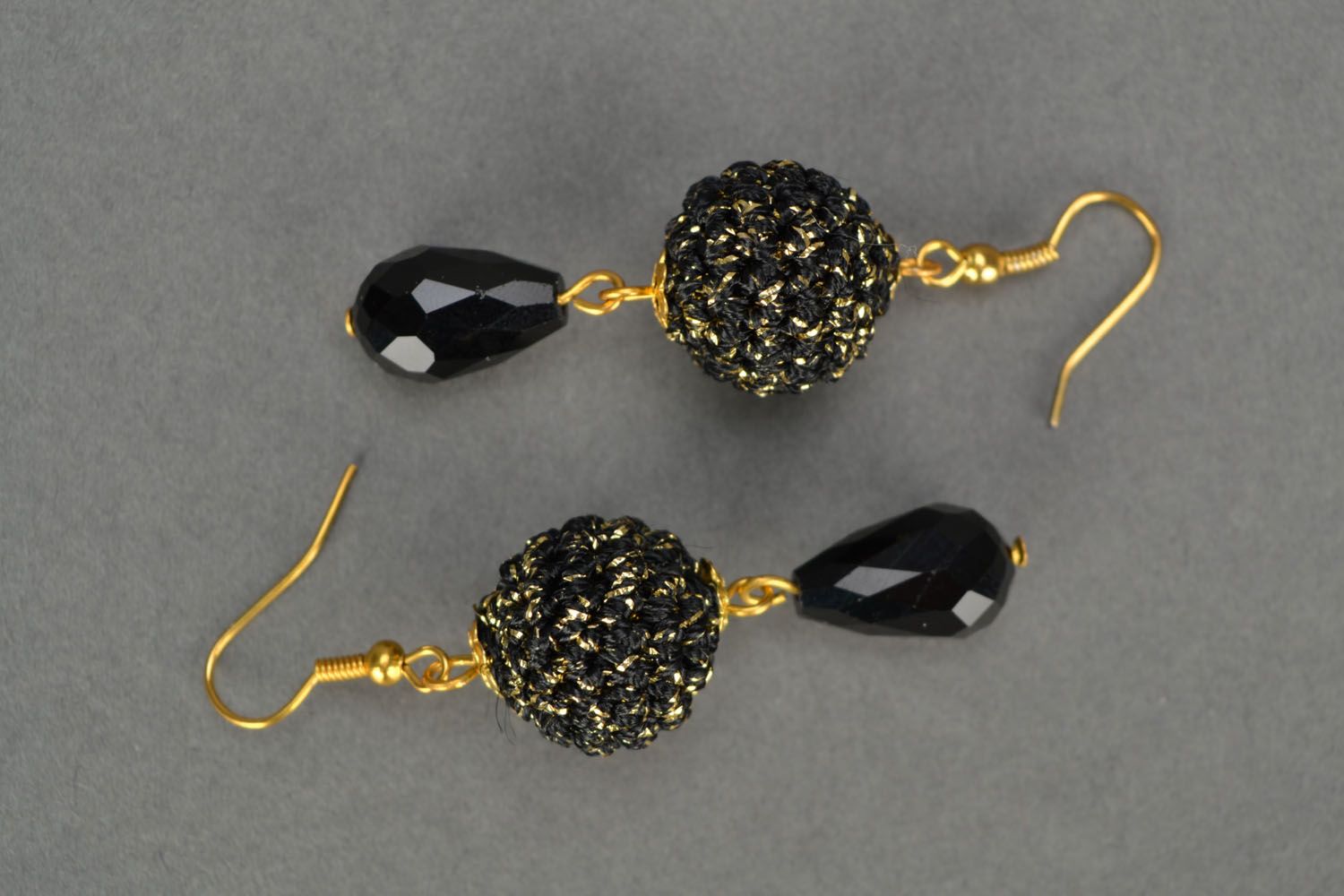 Crochet earrings Golden Ball photo 3
