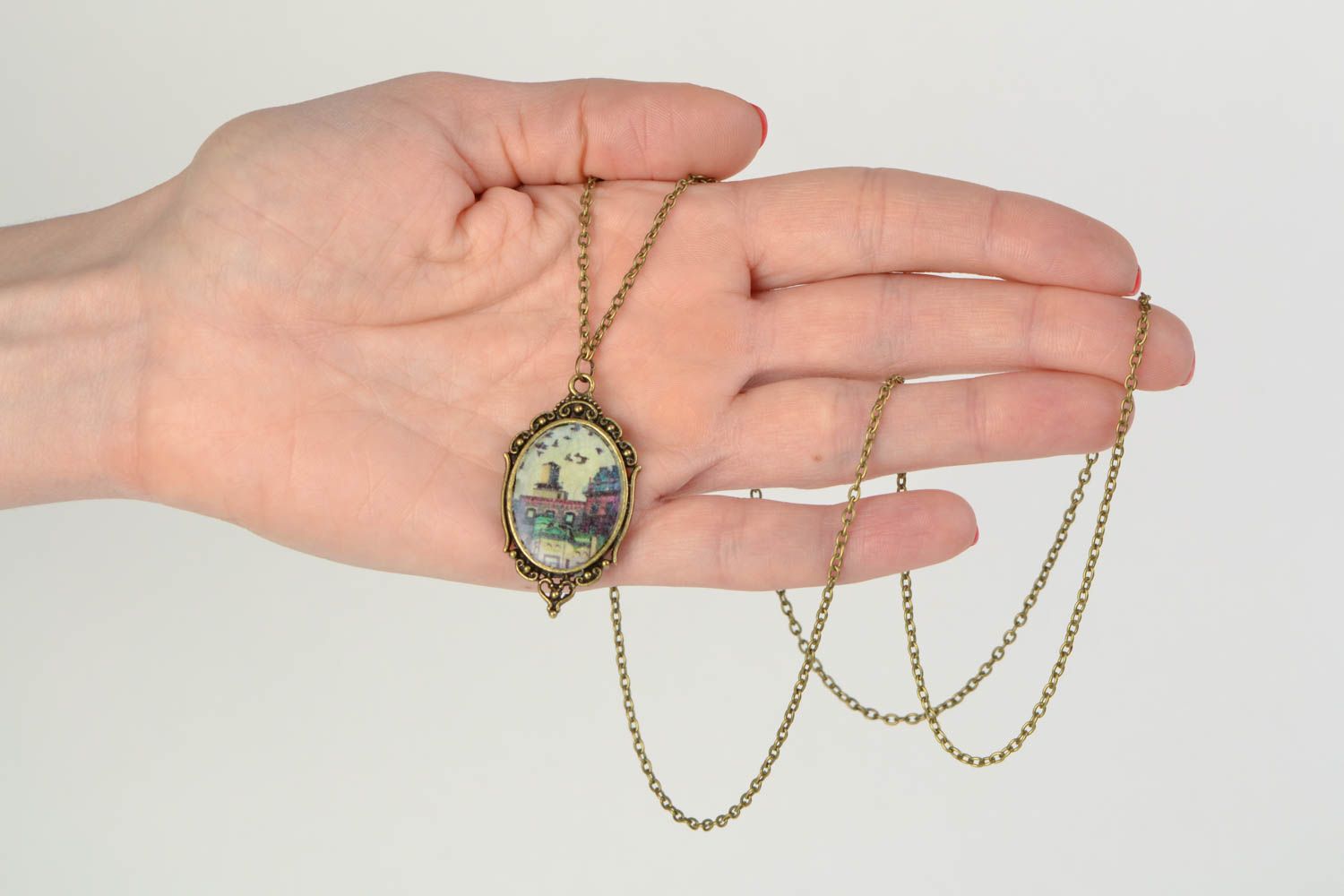 Handmade jewelry resin pendant with decoupage print vintage photo 2