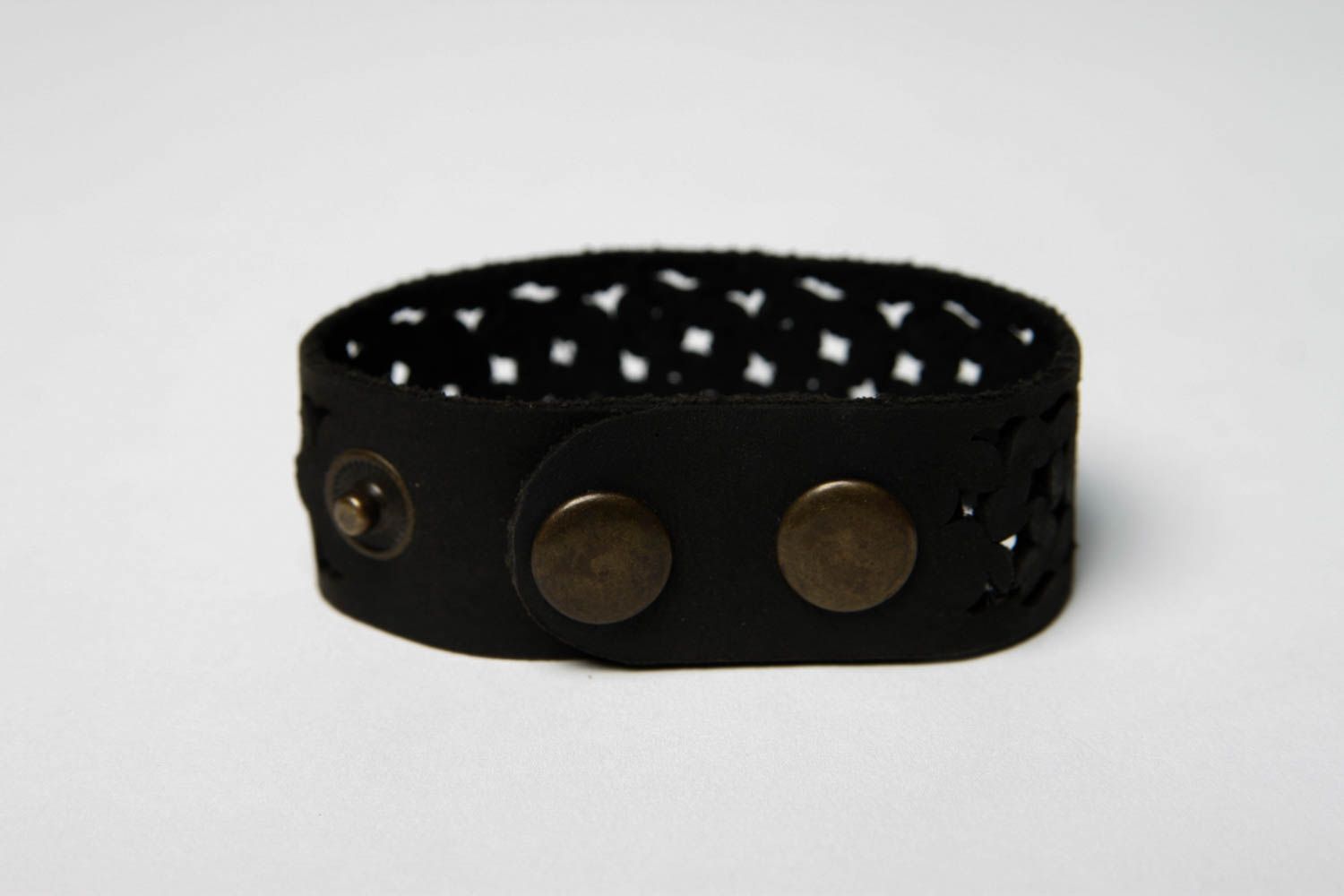 Bracelet cuir fait main Bijou en cuir large noir design Cadeau original photo 4