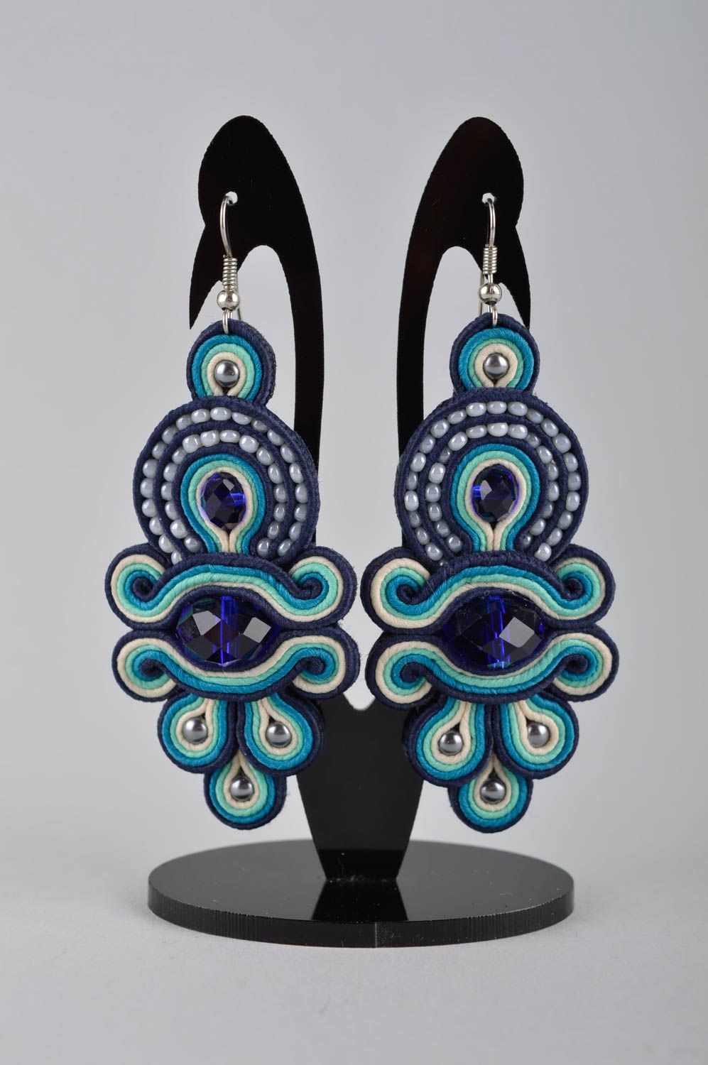 Handmade earrings dangling earrings blue soutache earrings unique jewelry photo 2