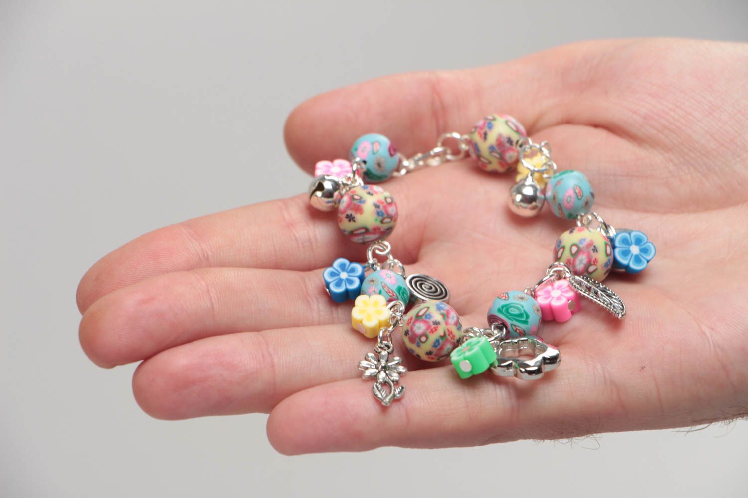 Bright stylish small handmade children's polymer clay bracelet for girl photo 5