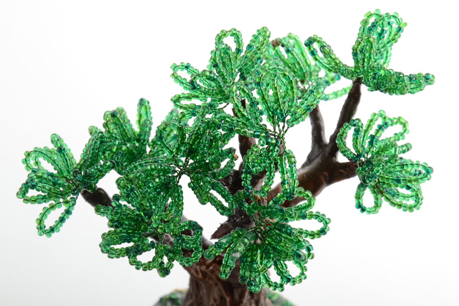 Petit arbre en perles de rocaille décoratif fait main vert original Été  photo 4
