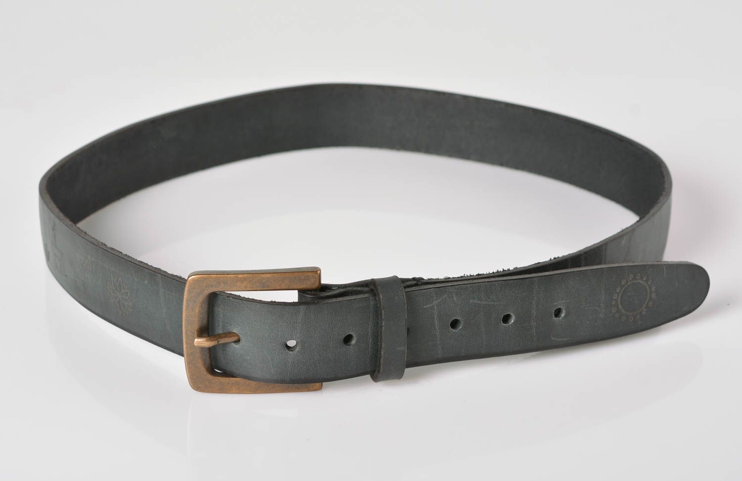 Black leather belt handmade men belt fashion accessories presents for men photo 1