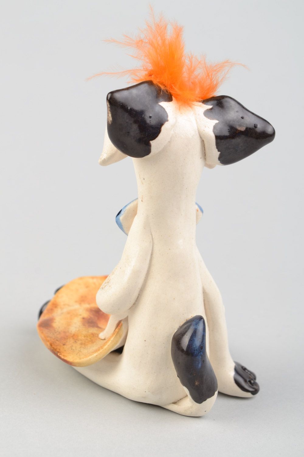 Handmade decorative ceramic painted figurine cat-beggar funny cute statuette for decor photo 5