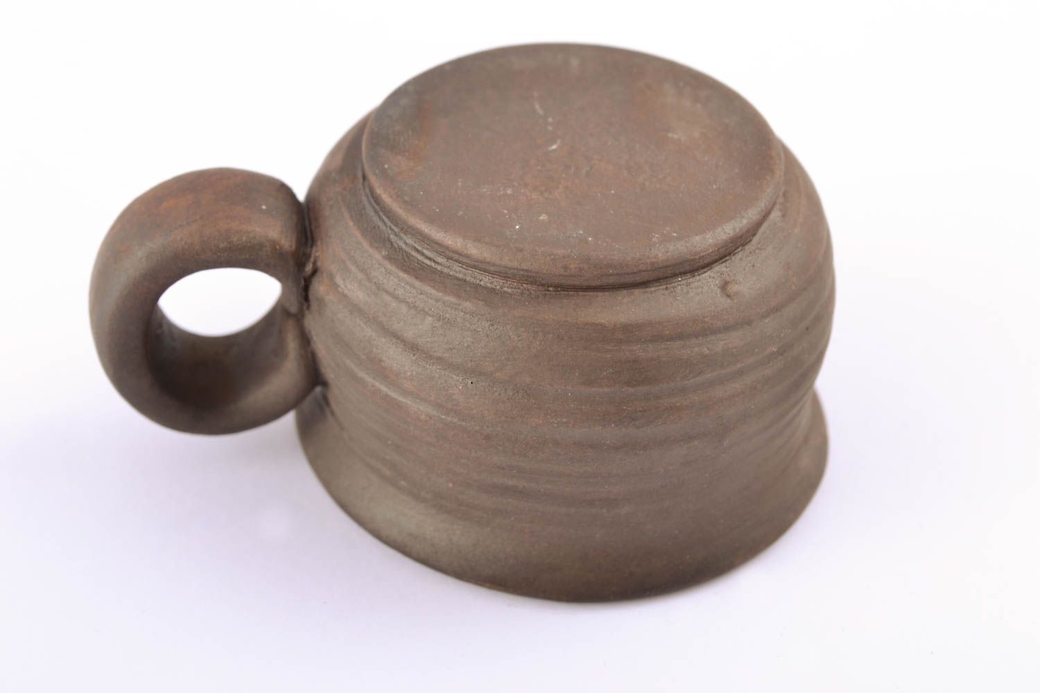Brown clay coffee cup with handle and no pattern photo 3