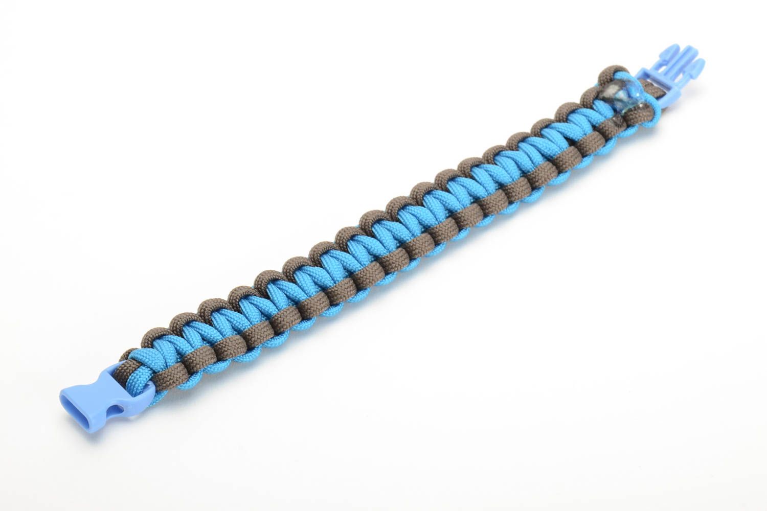 Blue handmade survival bracelet woven of American paracord photo 4