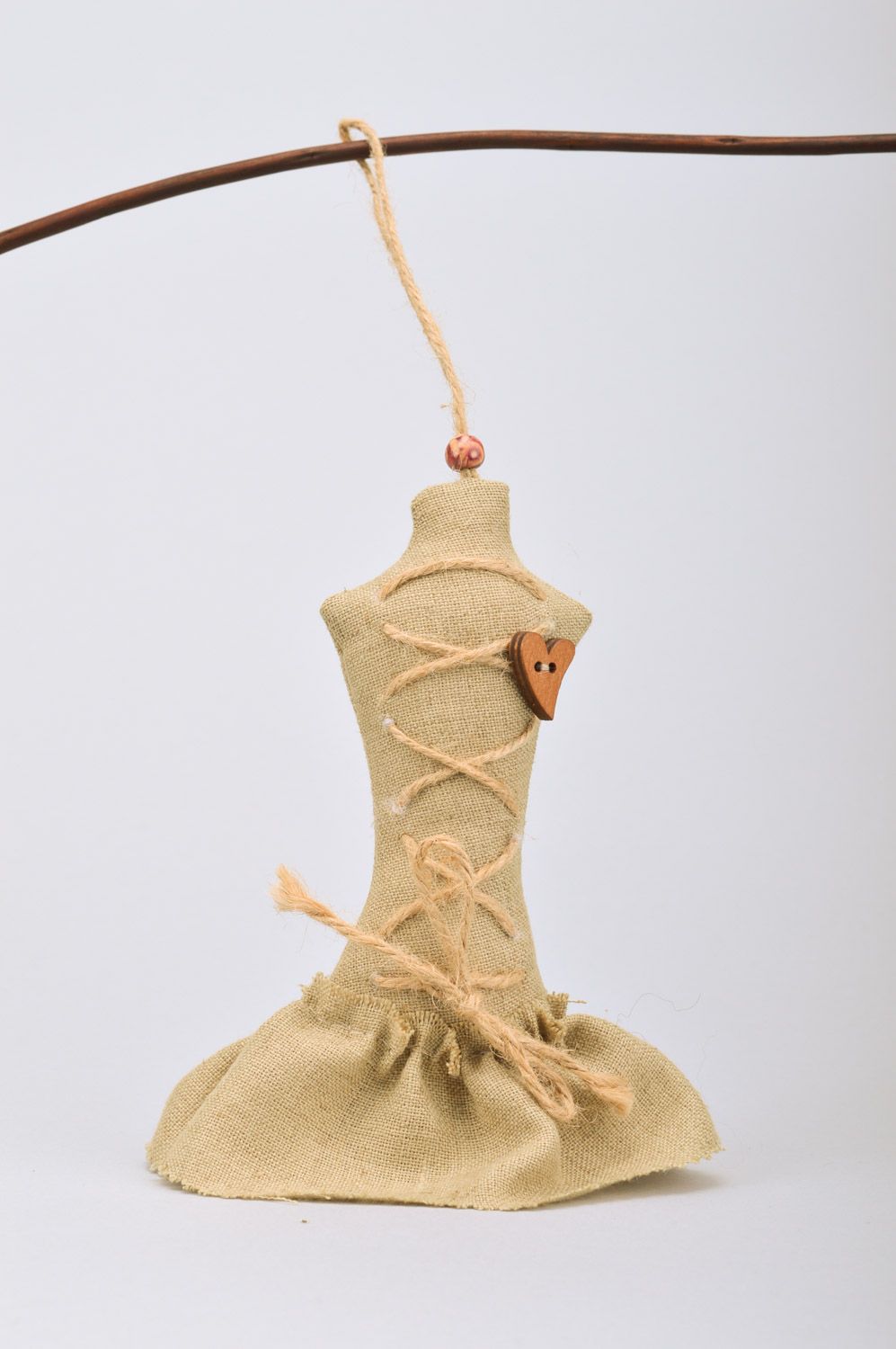Cute handmade fragrant sachet pillow in the shape of dress sewn of linen photo 2