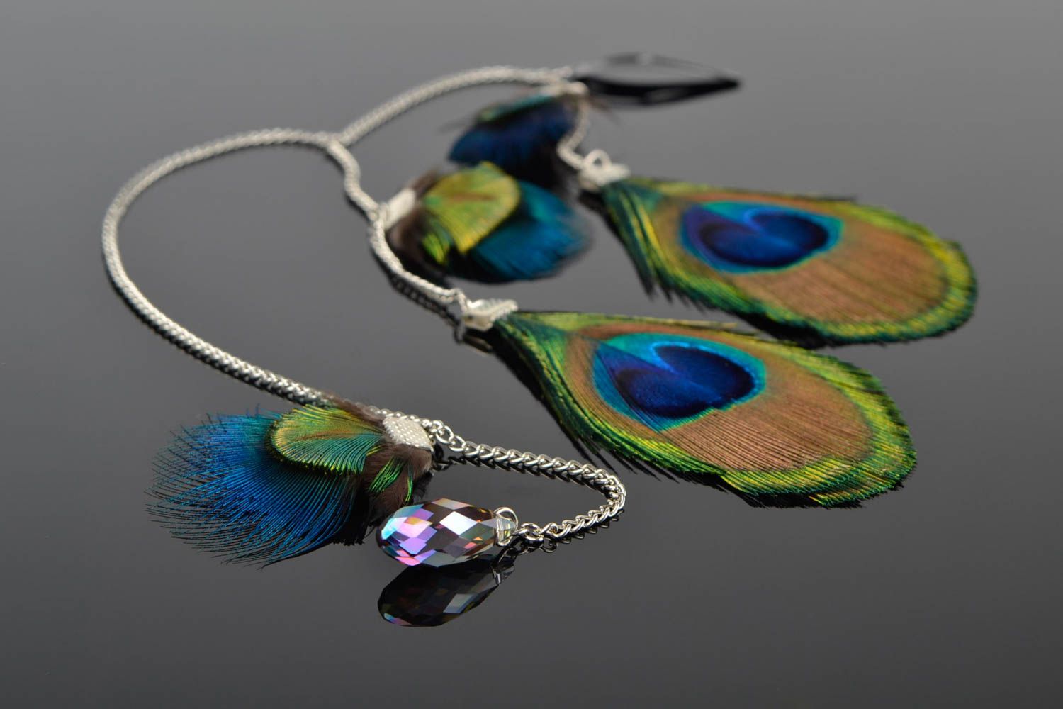 Gancho artesanal con plumas de pavo real adorno para el pelo regalo original foto 1