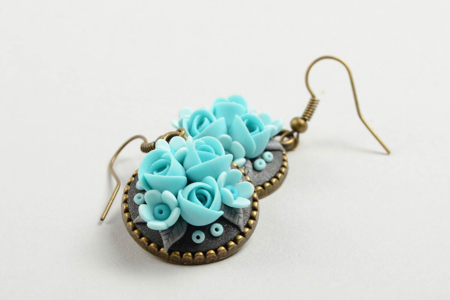Handmade blaue Blumen Ohrringe Polymer Schmuck Accessoire für Frauen Vintage foto 4