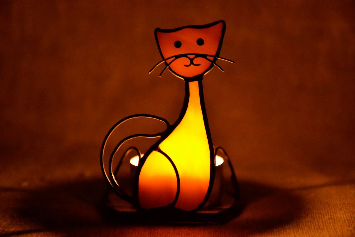 Stained glass candlestick Cat photo 2
