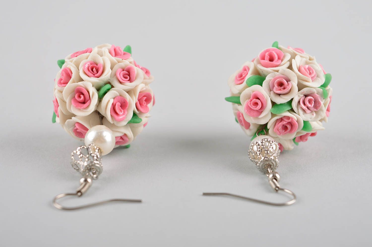Unusual handmade dangle earrings flower earrings cold porcelain ideas gift ideas photo 5
