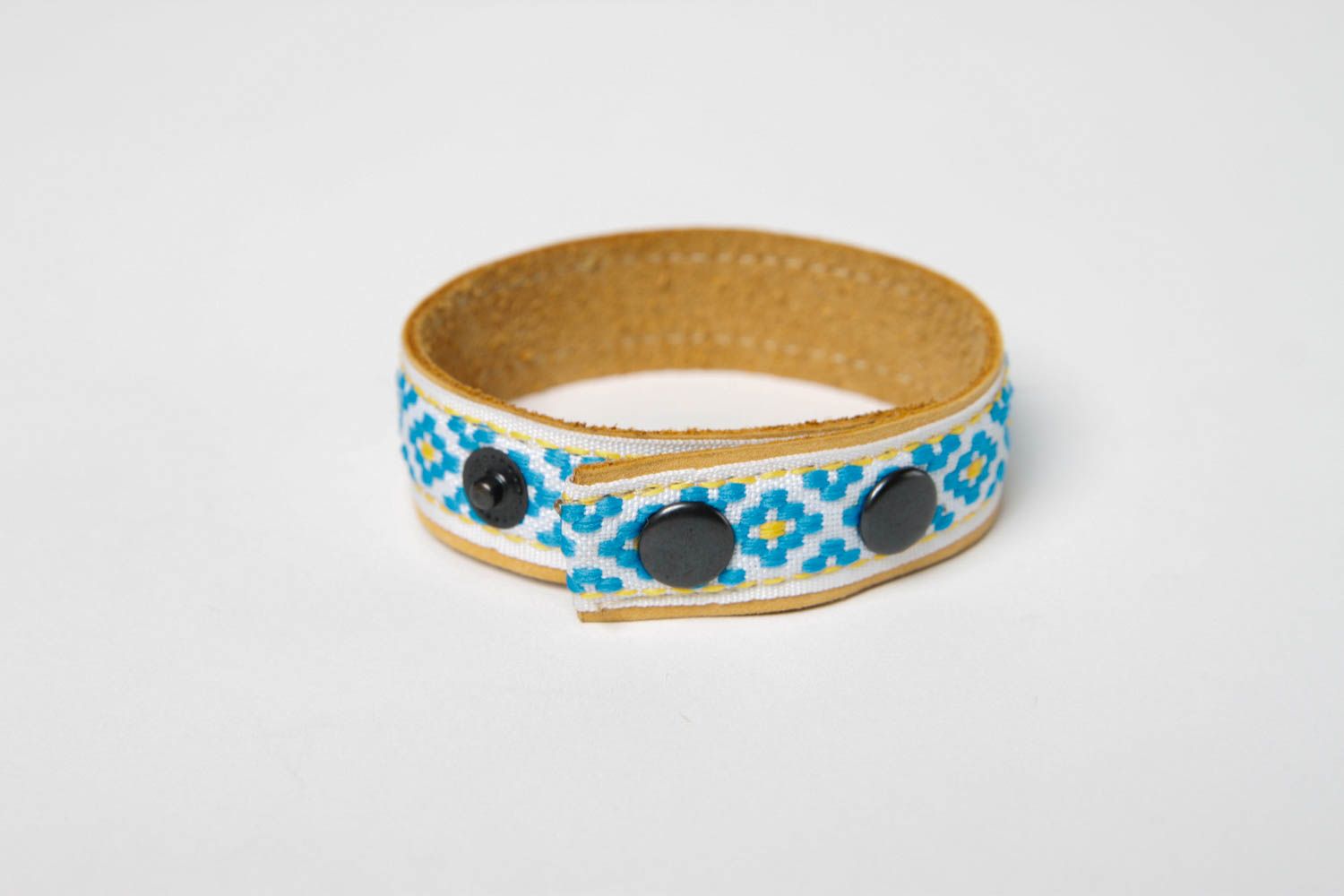 Bracelet cuir naturel Bracelet fait main ornement bleu design Cadeau original photo 5