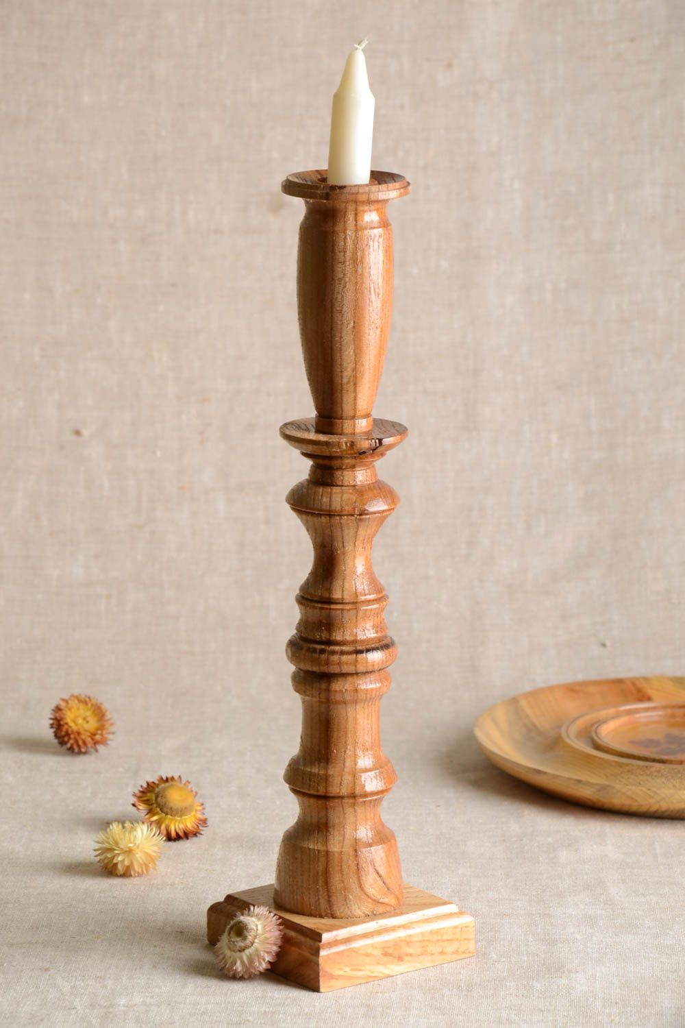 Beautiful handmade wooden candlestick candle holder design the living room photo 1