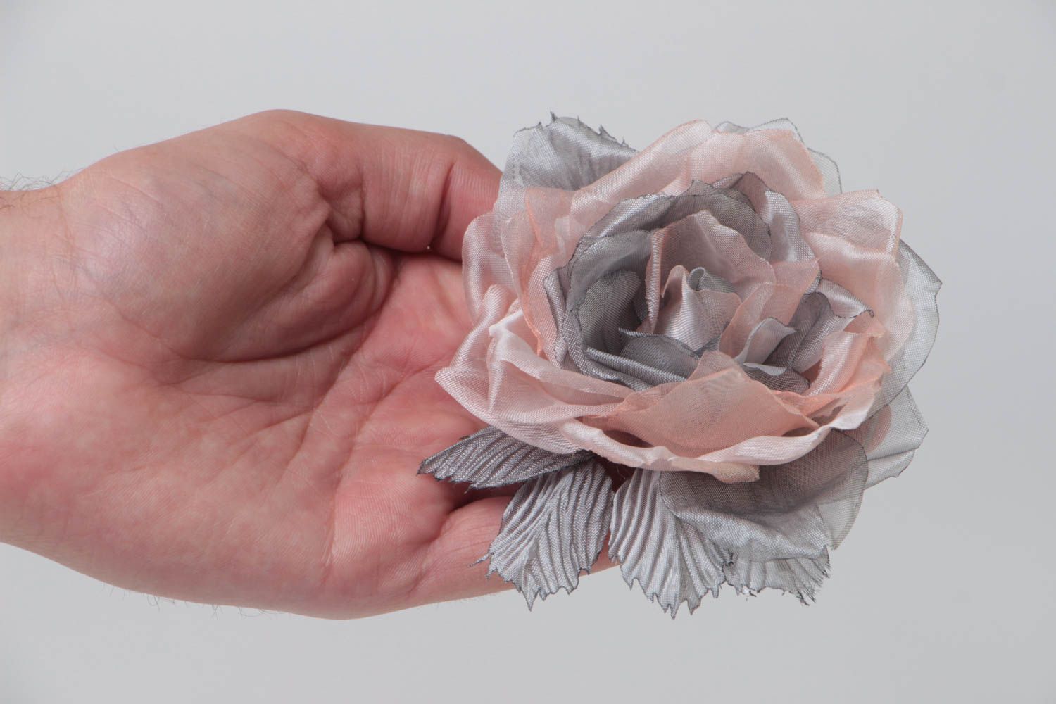 Beautiful handmade micro tulle fabric flower brooch hair clip Rose transforming photo 5