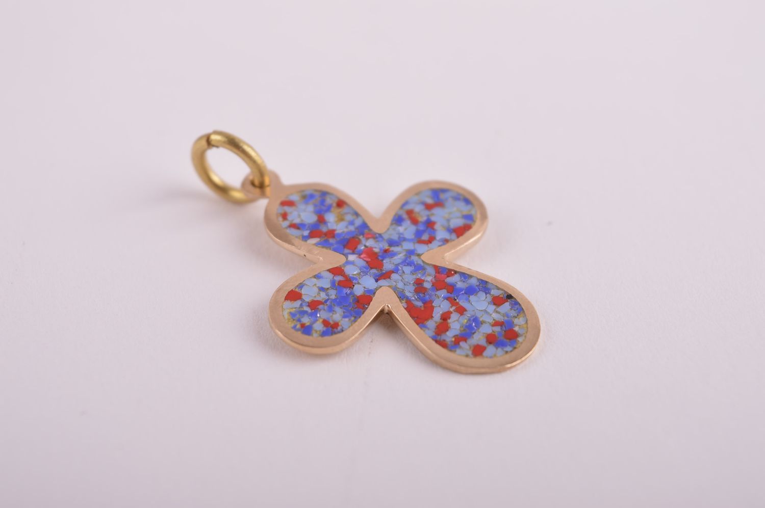 Крестик с камнями handmade подвеска на шею украшение из латуни и самоцветов фото 4