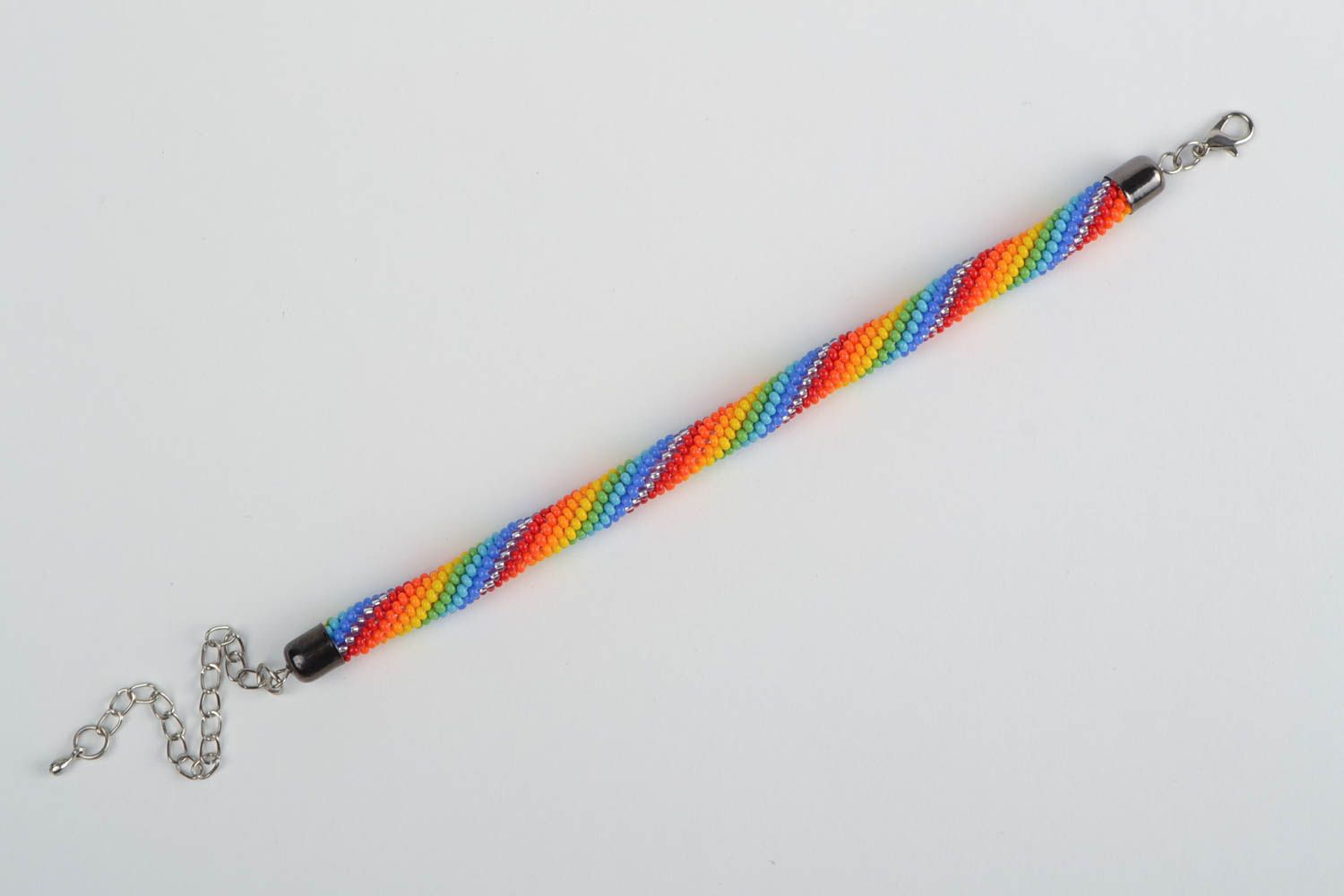 Bracelet en perles de rocaille multicolore au crochet fait main Arc-en-ciel photo 3