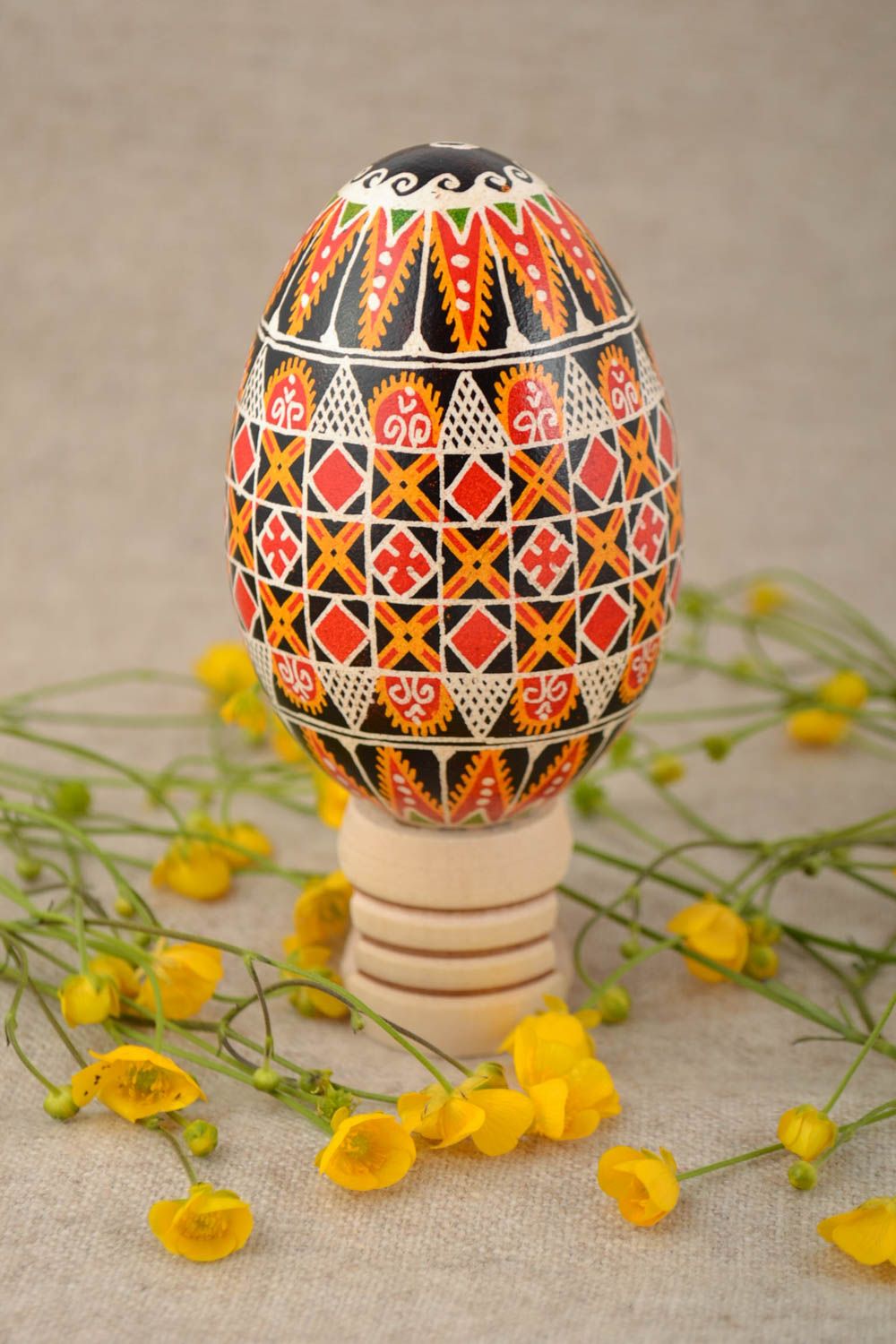 Beautiful handmade bright painted goose egg for Easter decor photo 1