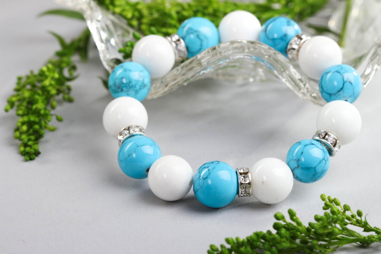Handmade bracelet with natural stones woven turquoise bracelet agate jewelry photo 1