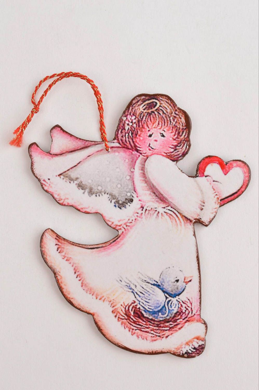 Игрушка на елку хэнд мэйд декор для дома украшение на Рождество Ангел в розовом фото 2