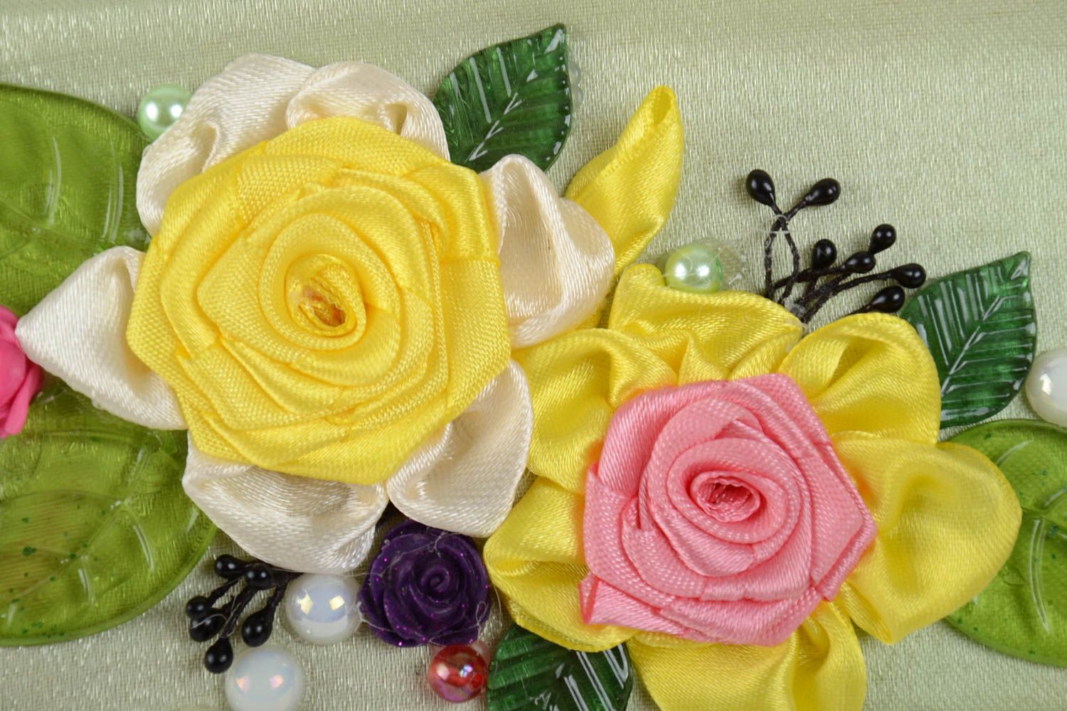 Beautiful handmade designer women's fabric bag with applique flowers photo 4