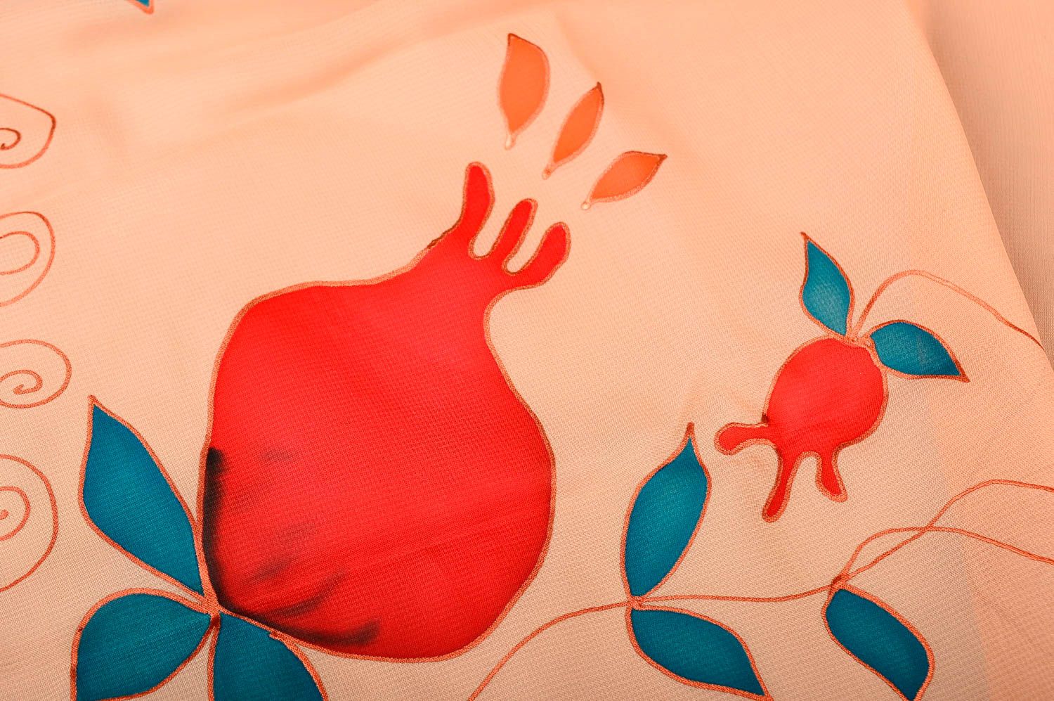 Шарф ручной работы женский шарф расписанный красками шифоновый шарф Гранаты фото 5