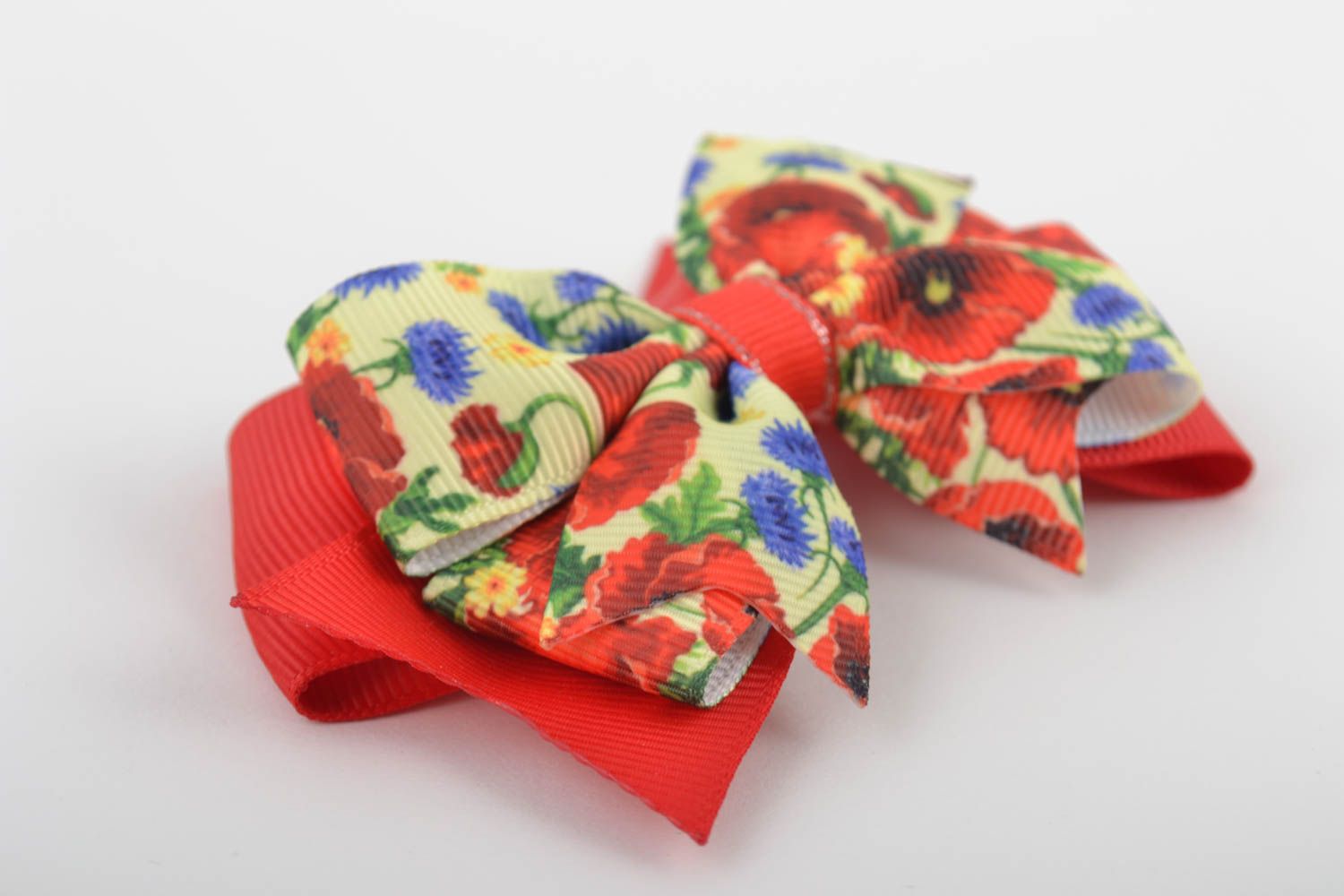 Noeud en rubans pour barrette et broche fait main original rouge tissu floral photo 4