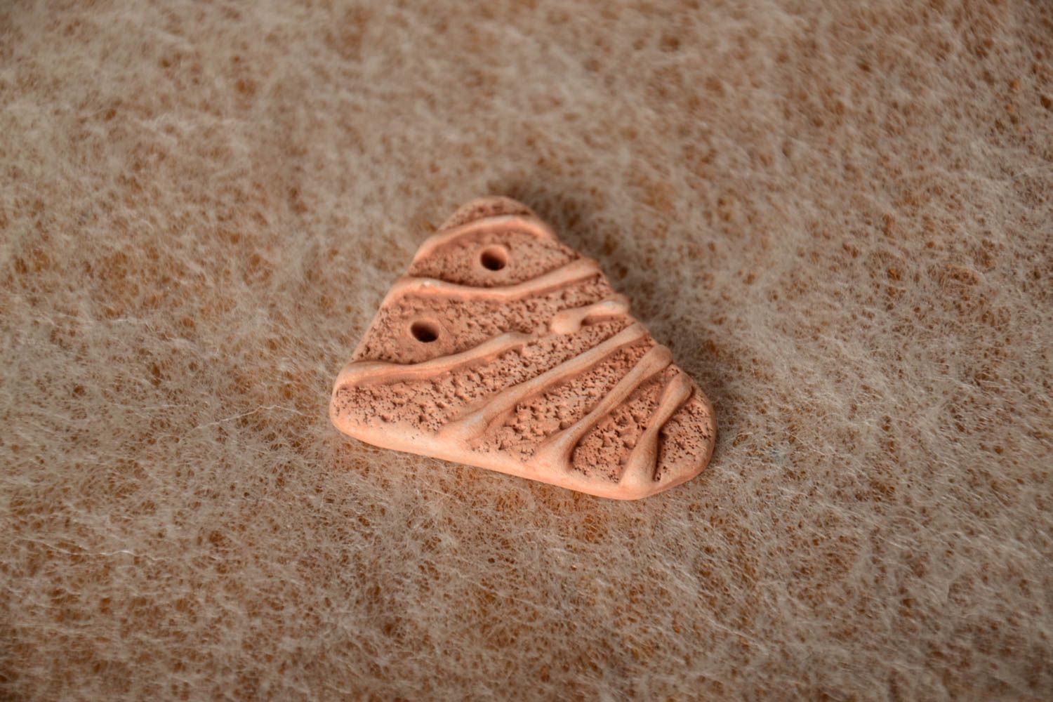 Handmade ceramic flat blank relief pendant for creation of ethnic jewelry  photo 1
