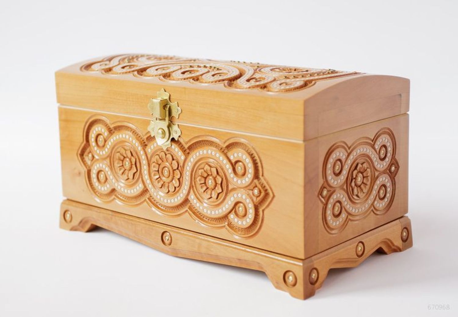 Wooden handmade  jewelry box with carving photo 4