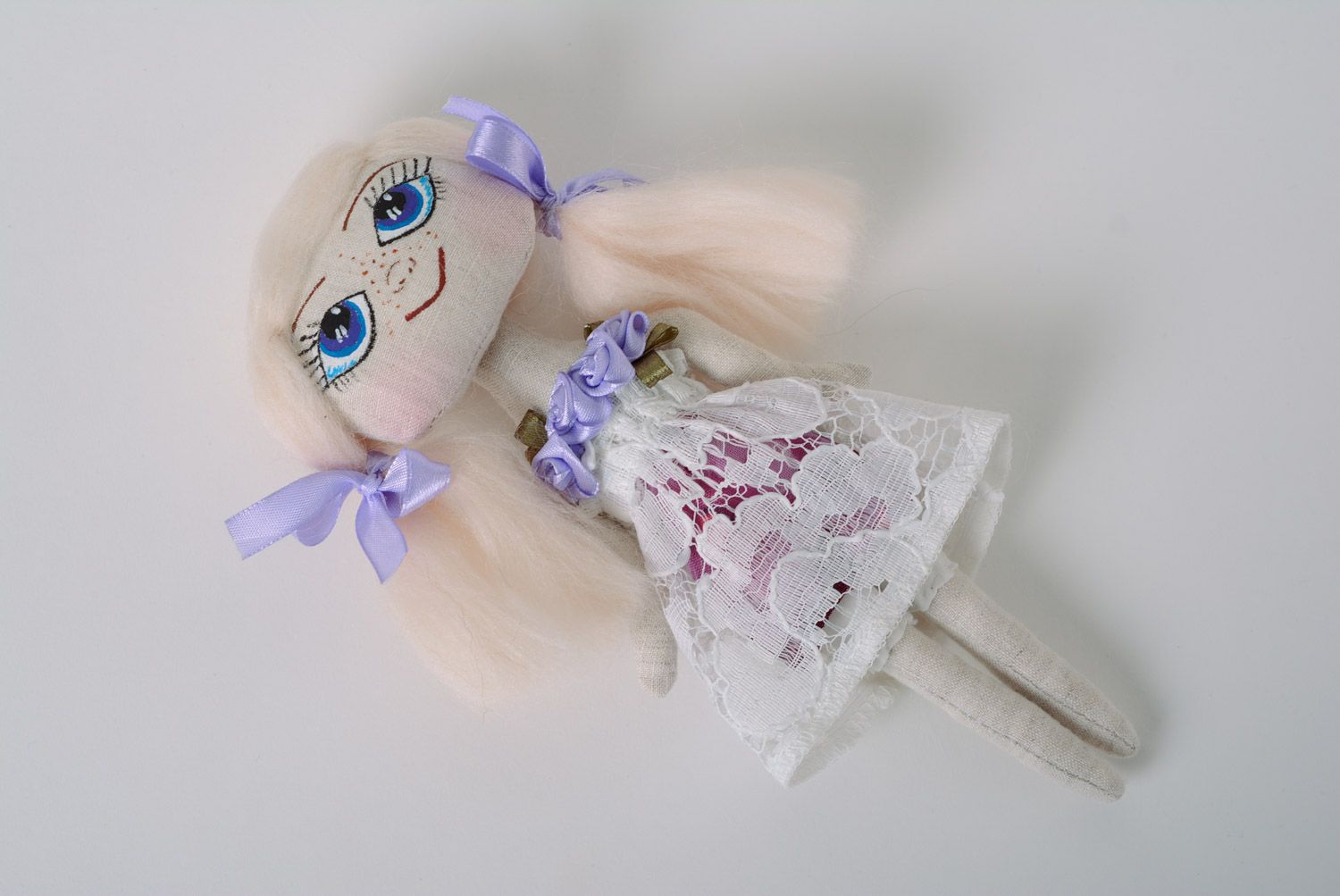 Handmade designer soft doll sewn of natural fabrics Blondy photo 2