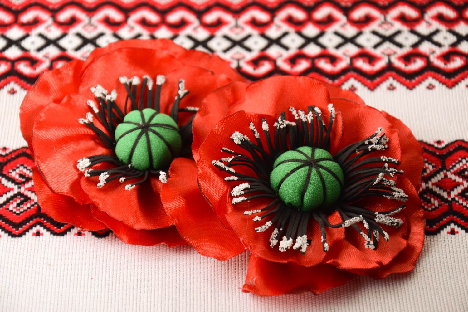 Handmade hair clips with flowers red poppies hair barrettes hair accessories photo 1