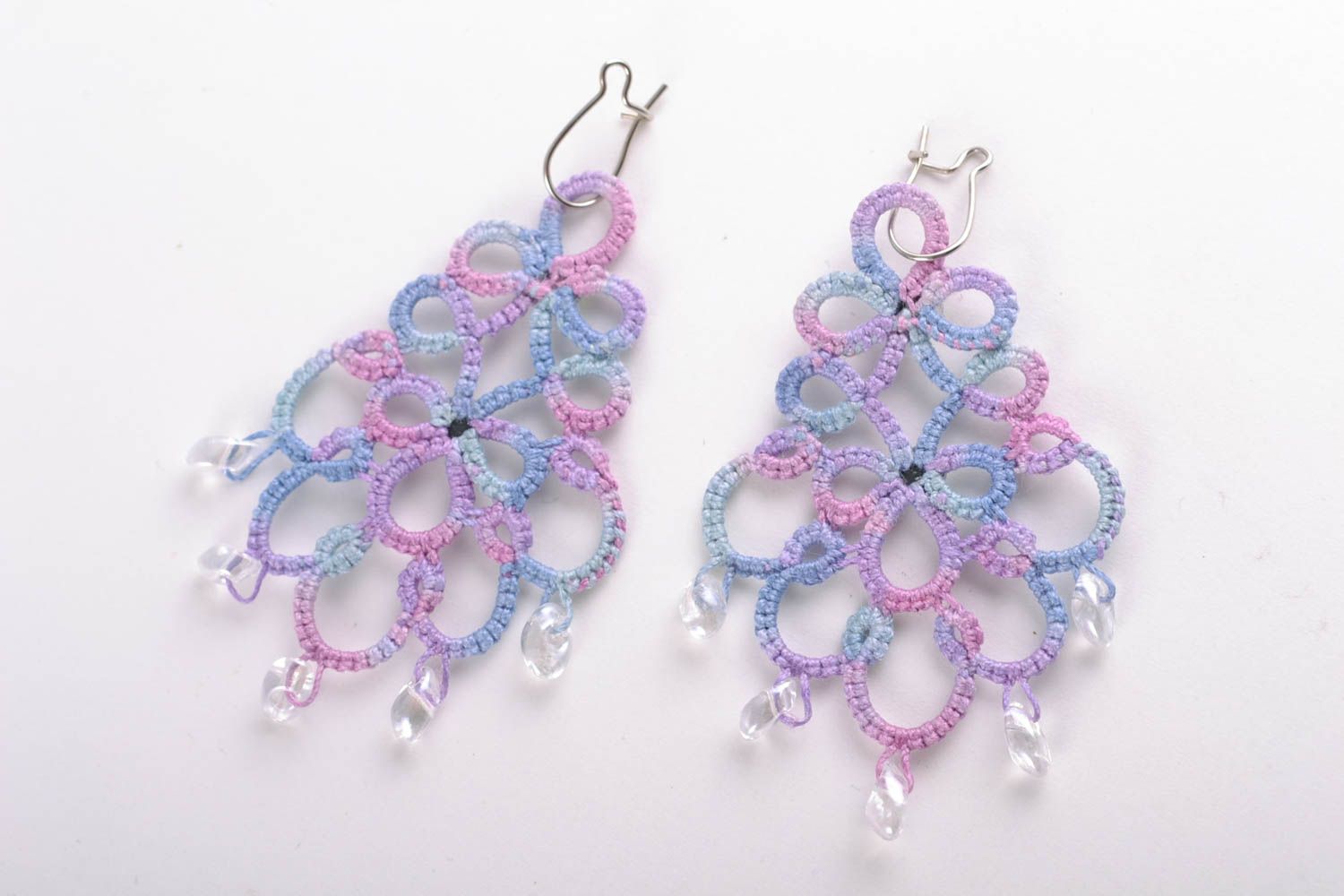 Tatting earrings with beads photo 3