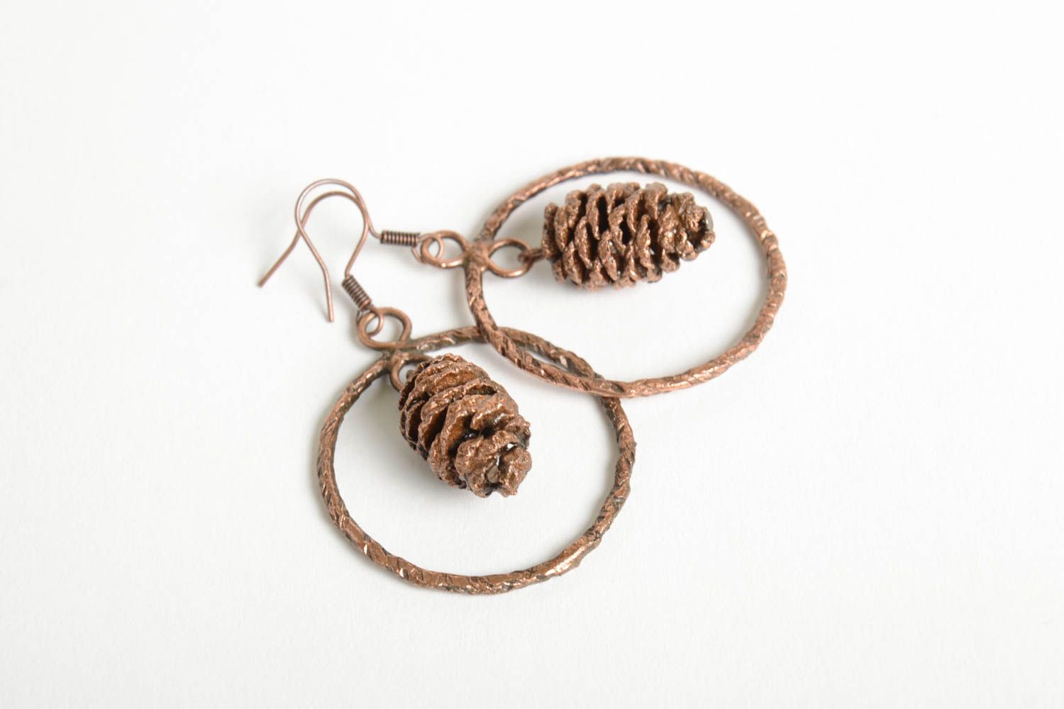 Stylish handmade copper earrings unusual metal earrings fashion accessories photo 4