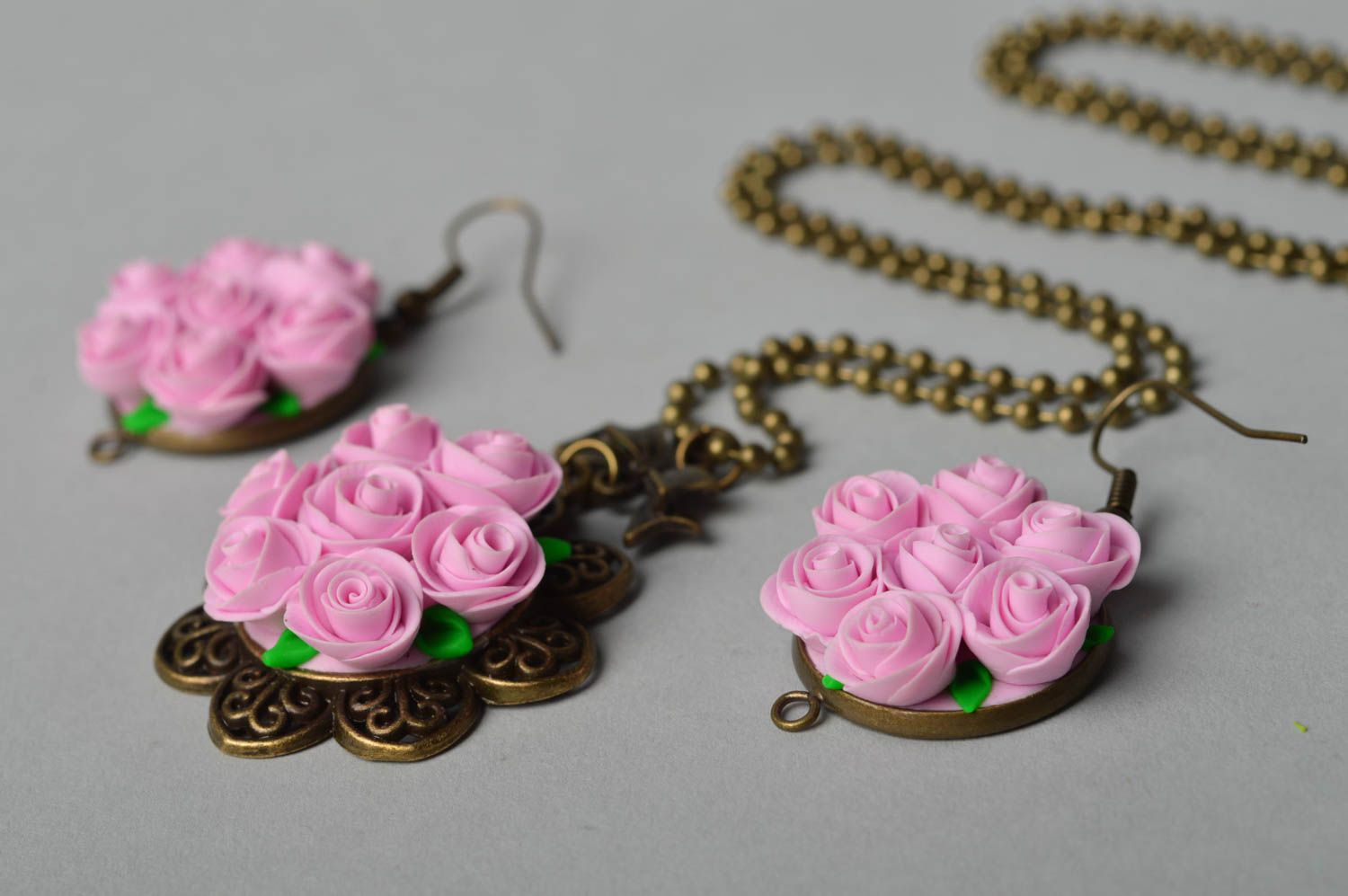 Handmade jewelry set designer accessories flower earrings pendant necklace photo 5
