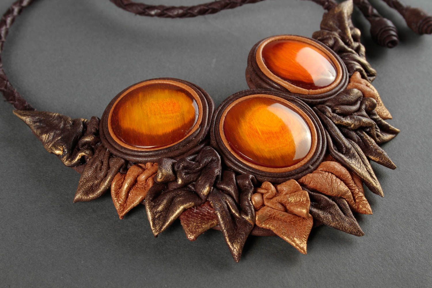 Leather necklace handmade gift jewelry made of horn amber design necklace  photo 4