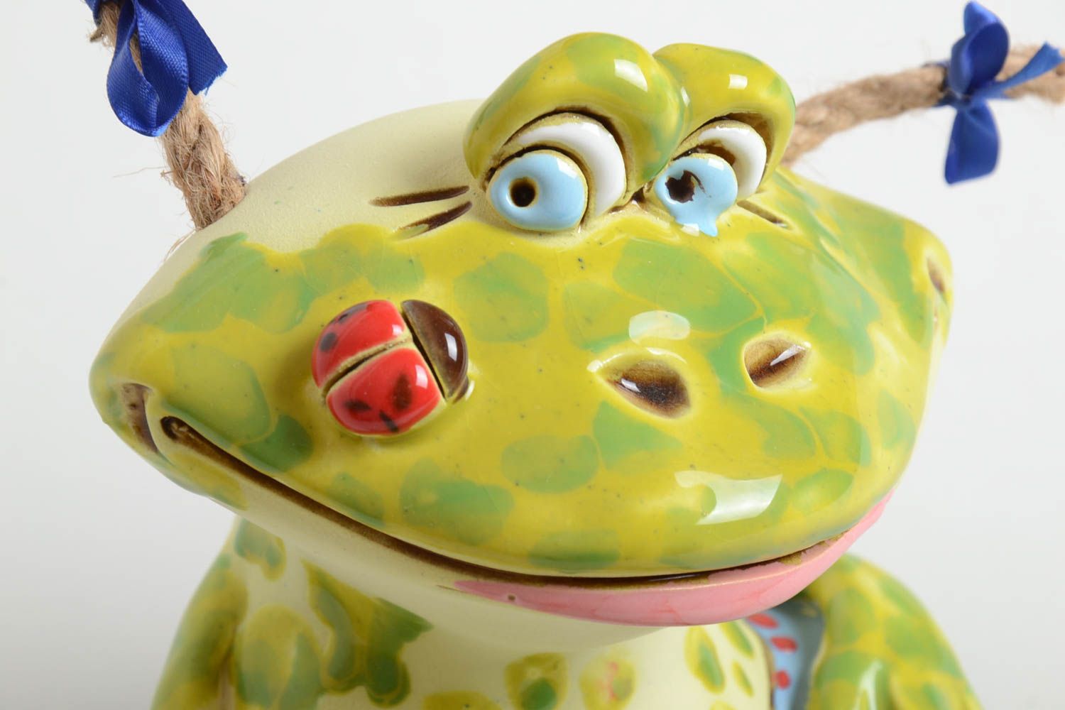 Handmade Keramik Spardose Sparbüchse für Kinder Keramik Frosch bemalt winzig foto 3