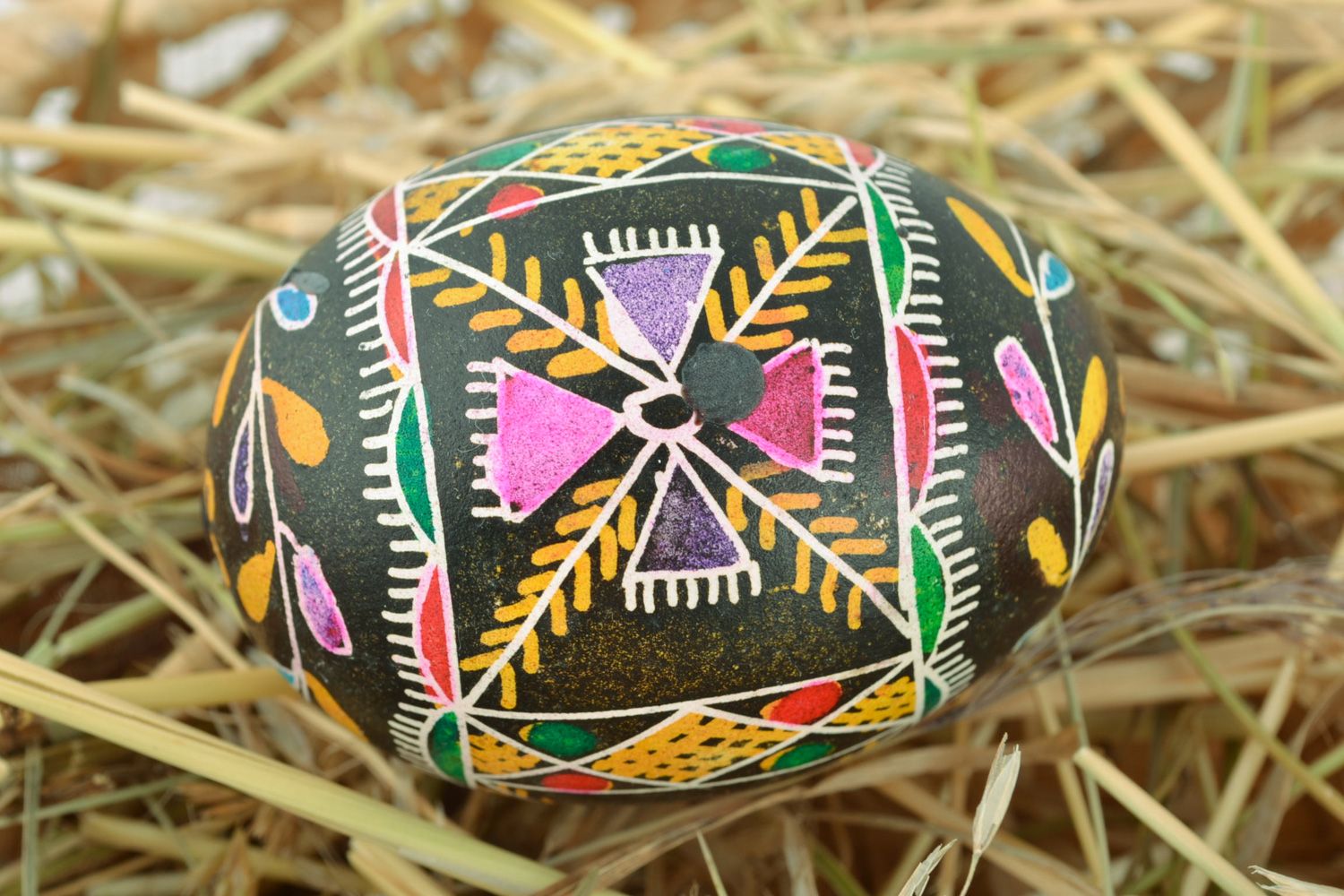Easter souvenir homemade decorative egg painted with melted wax and aniline dyes  photo 1