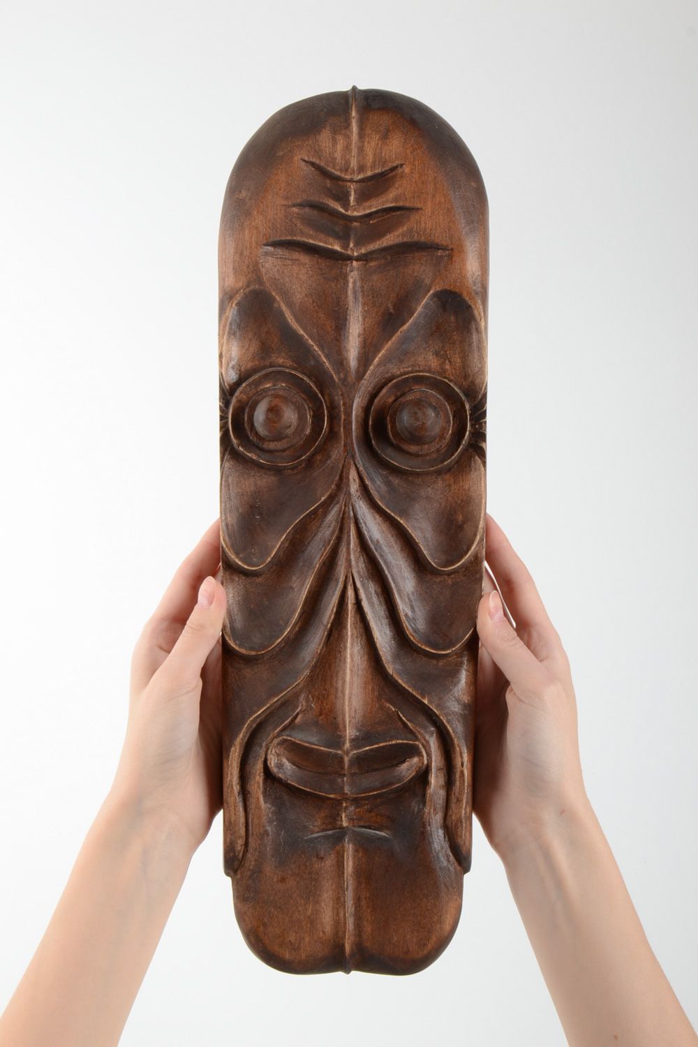 Máscara decorativa original tallada de madera colgante de pared artesanal foto 5