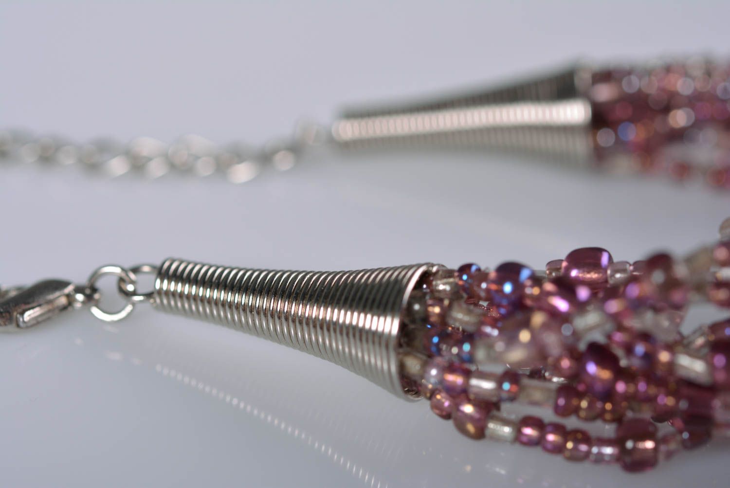 Bracelet perles rocaille Bijou fait main multirang lilas Accessoire femme photo 5