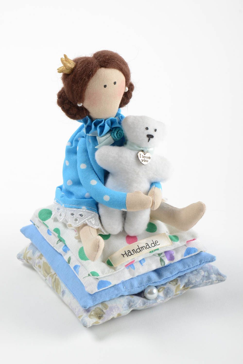 Poupée en tissu faite main en coton jouet pour enfant Princesse avec ourson photo 2