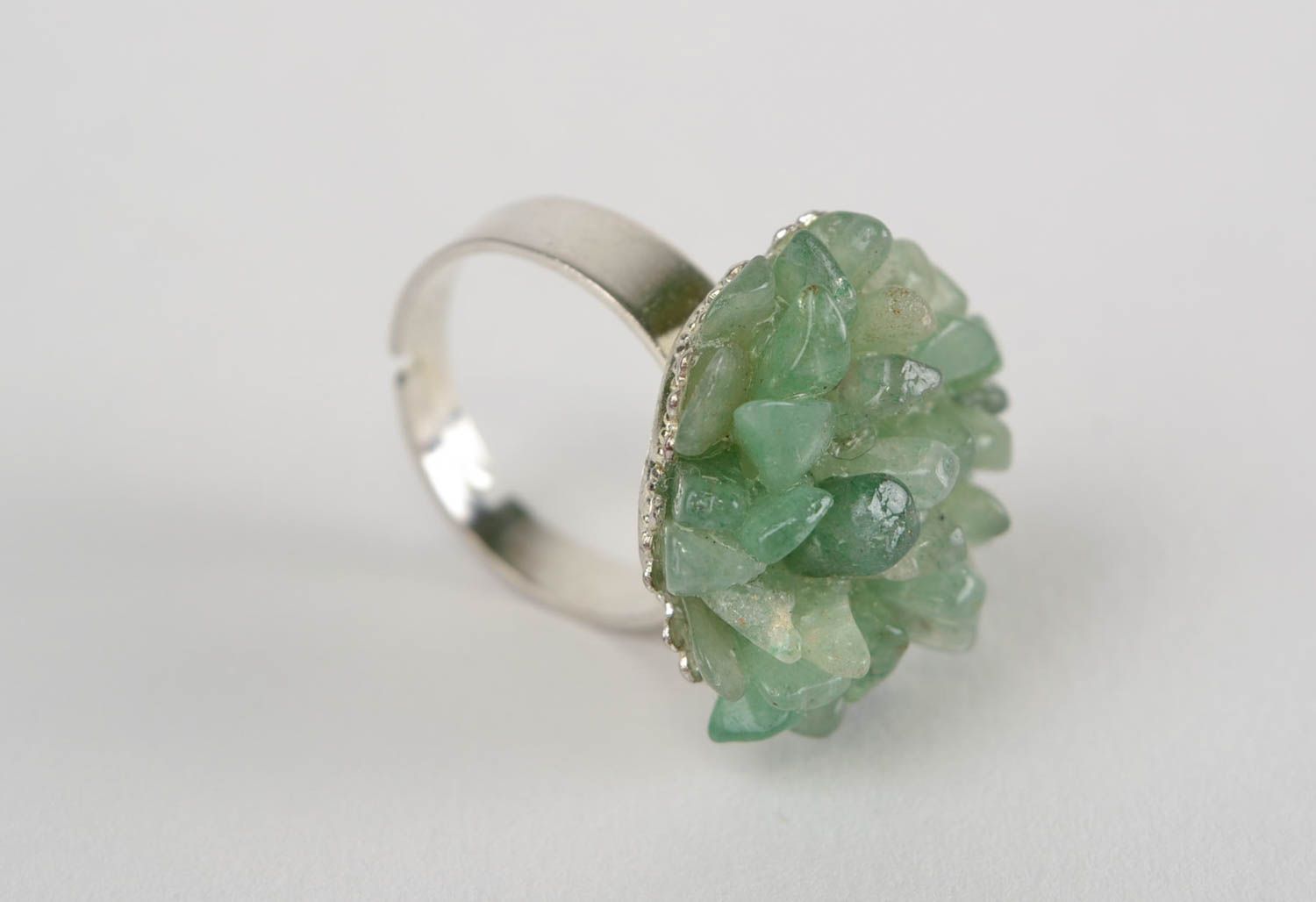 Beautiful women's handmade green ring with natural nephrite stone photo 3