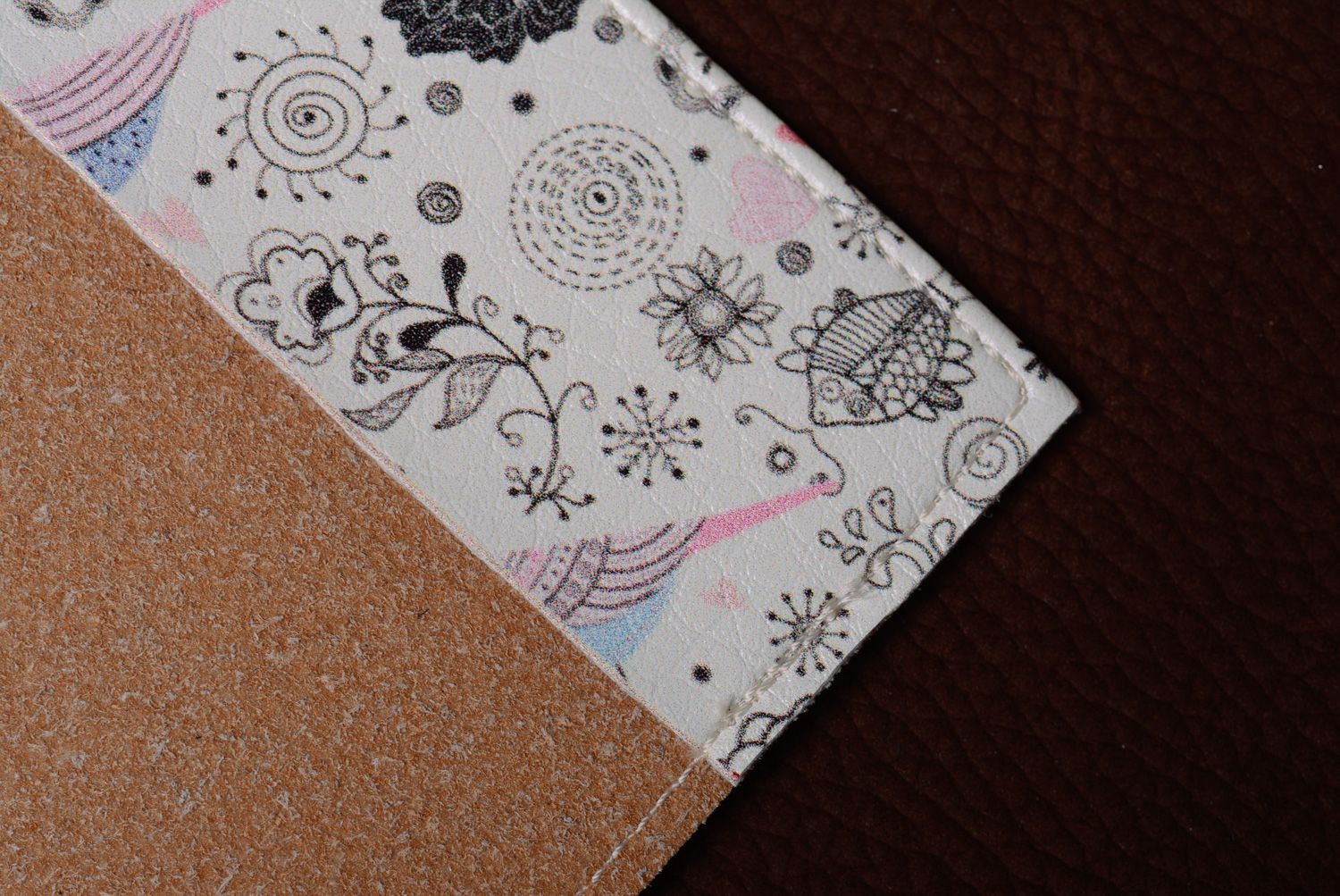 Handmade leather passport cover with beautiful print photo 5