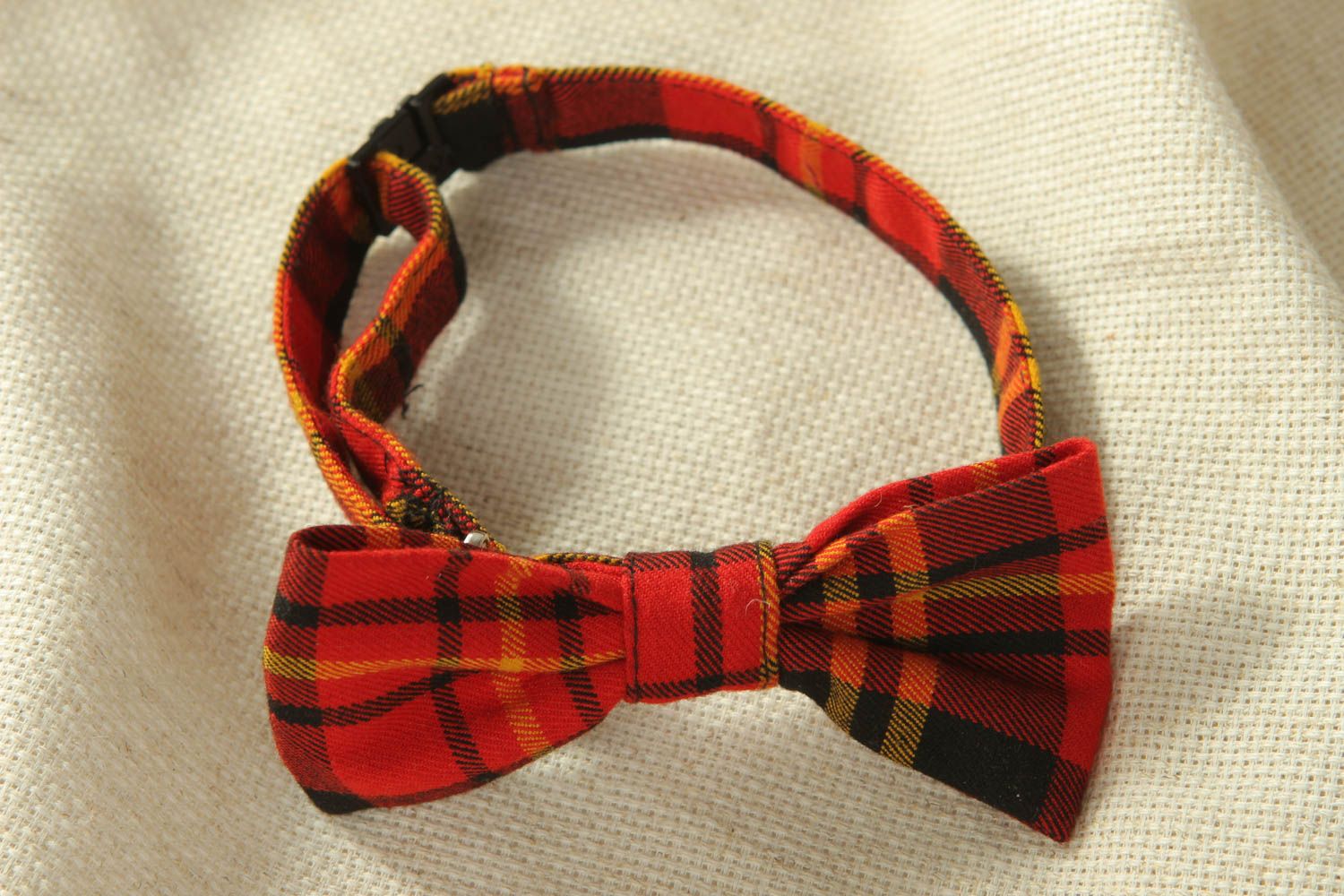 Checkered woolen fabric bow tie photo 1