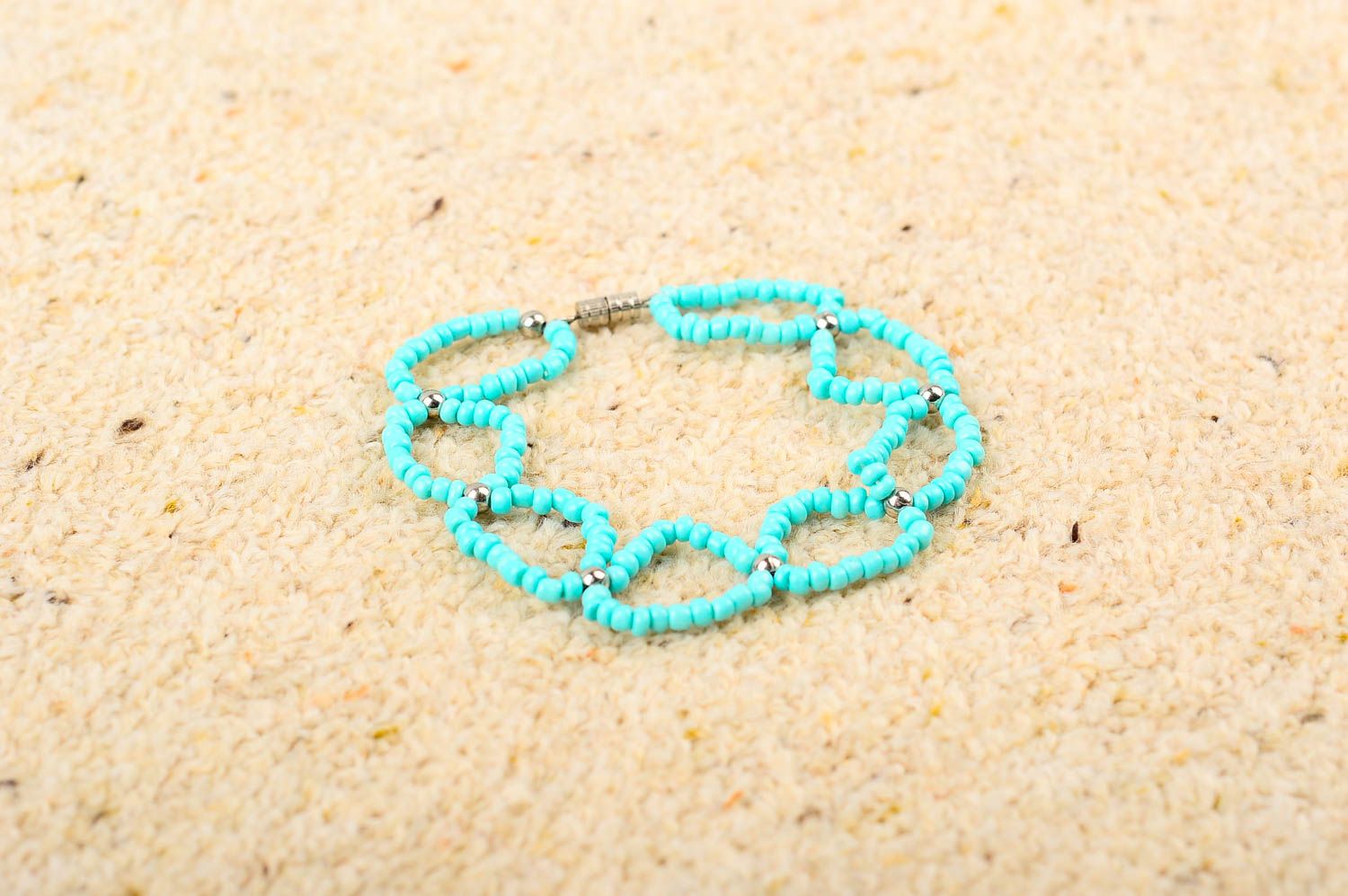 Bracelet perles de rocaille Bijou fait main turquoise original Cadeau femme photo 1