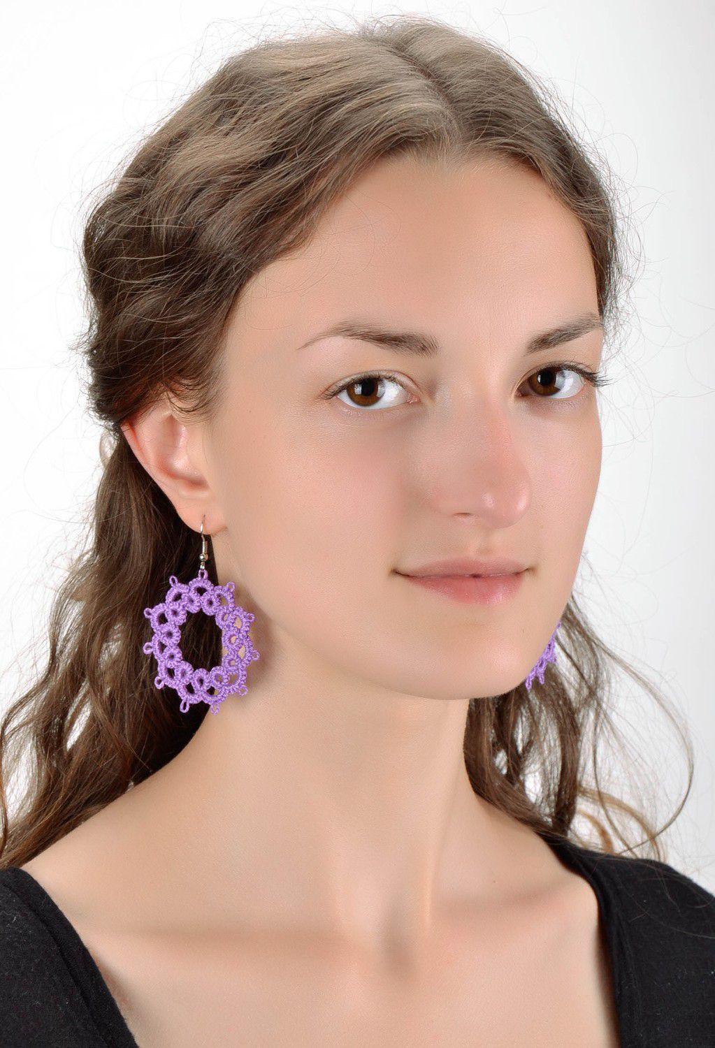 Earrings made from woven lace Lilac Star photo 5
