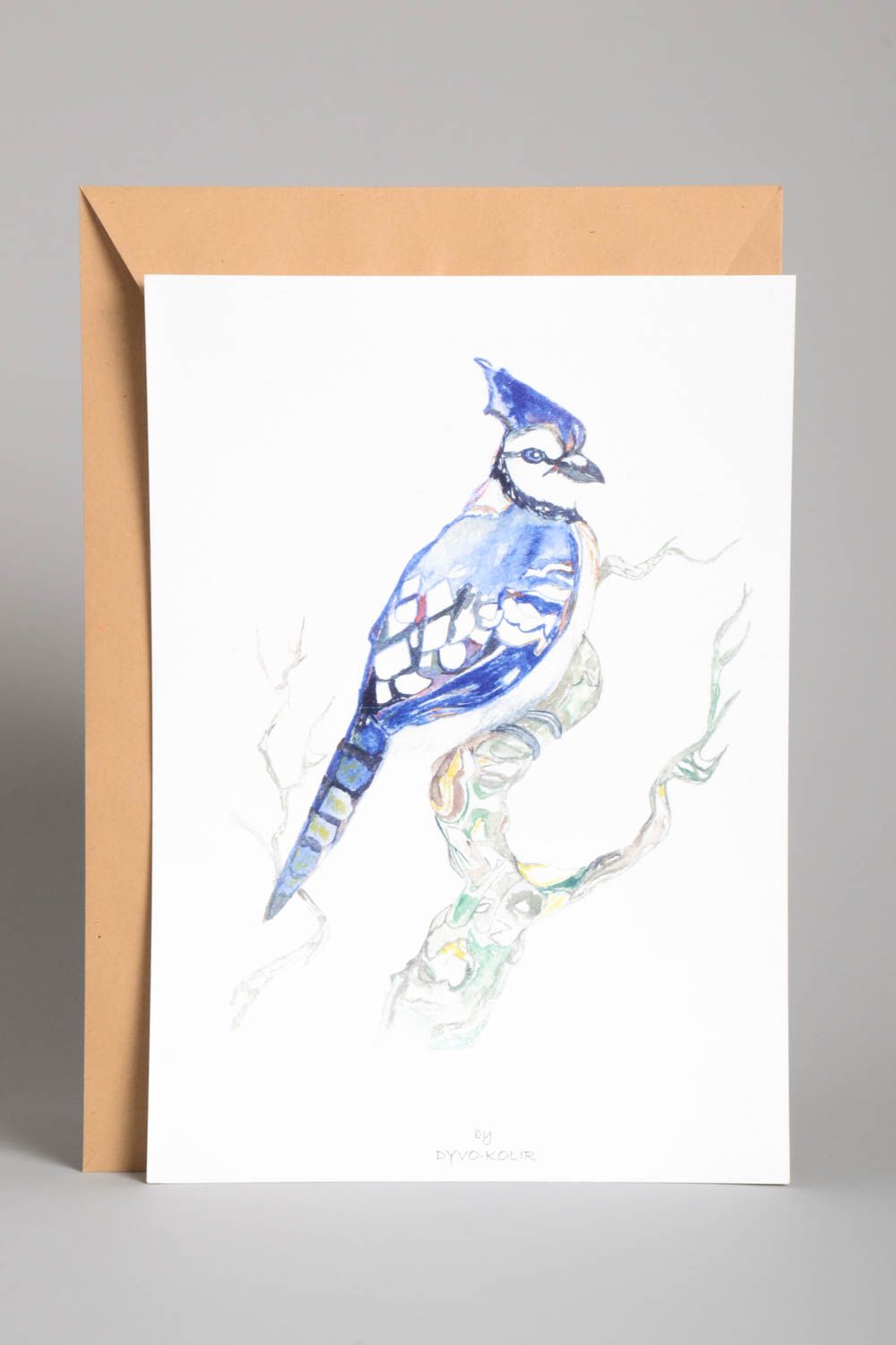 Tableau oiseau bleu fait main Décoration murale fond blanc aquarelle Déco maison photo 1