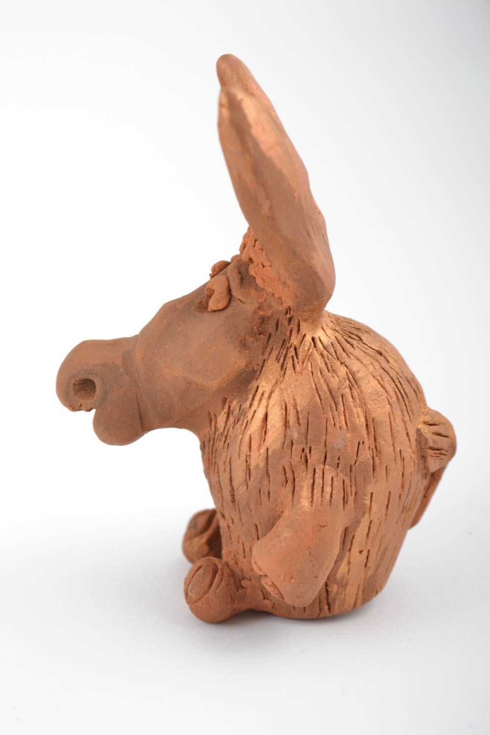 Handmade Dekofigur Esel Keramik Deko Figur aus Ton klein lustig braun  foto 2