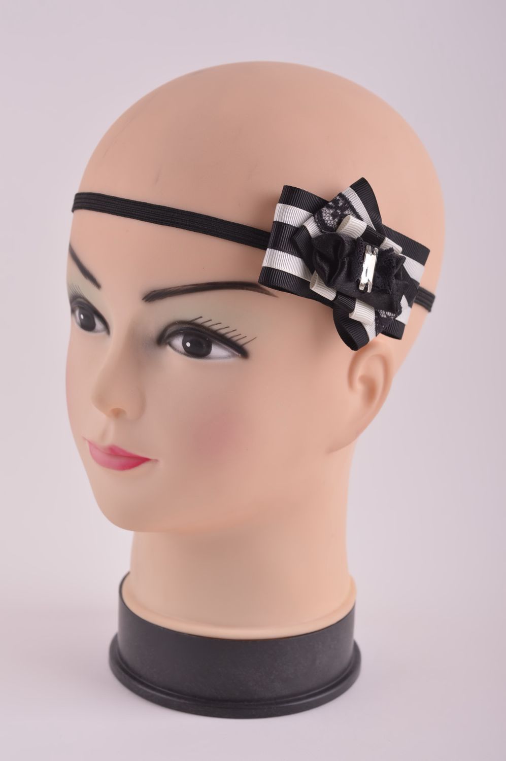 Stylish hair accessory handmade black and white headband designer present photo 2